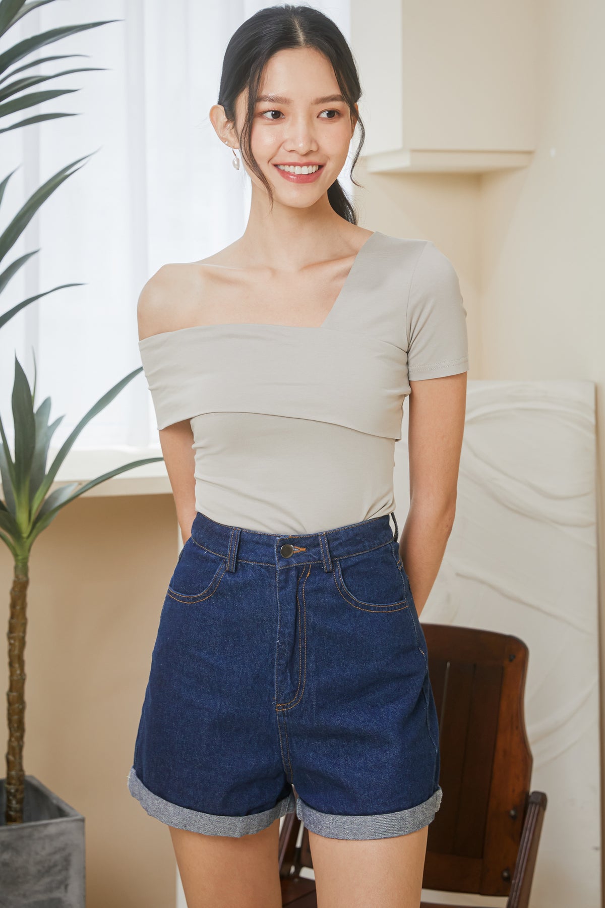 Irregular Sleeves Top in Taupe