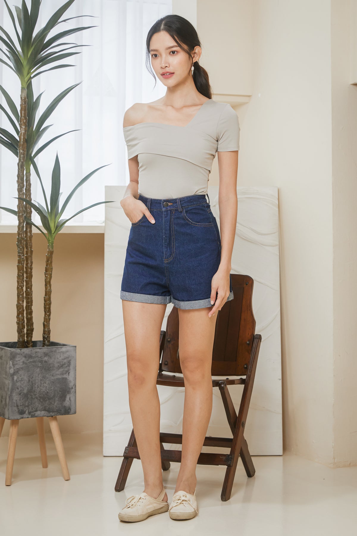 Irregular Sleeves Top in Taupe