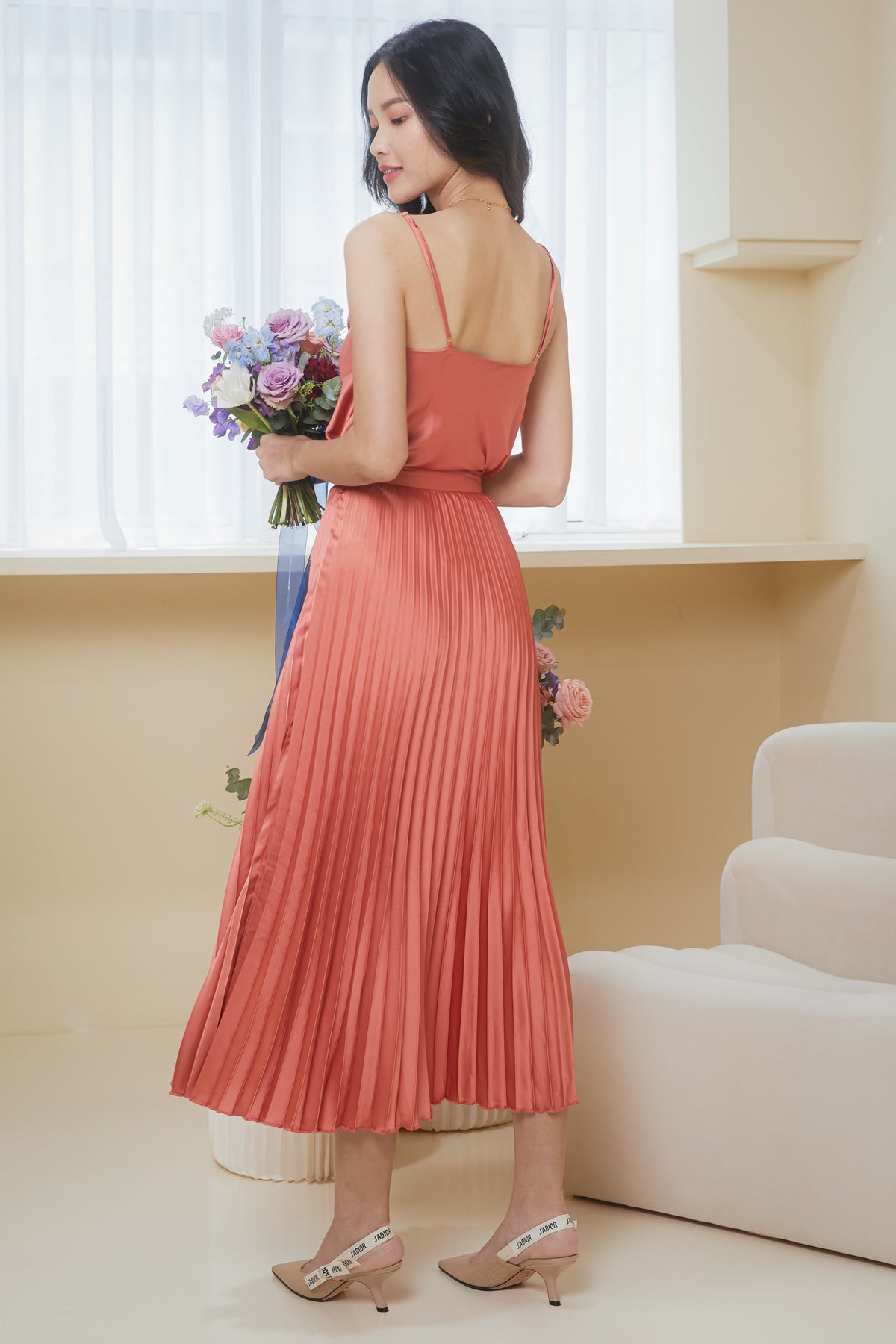 Serenade Pleated Midi Skirt in Burnt Orange