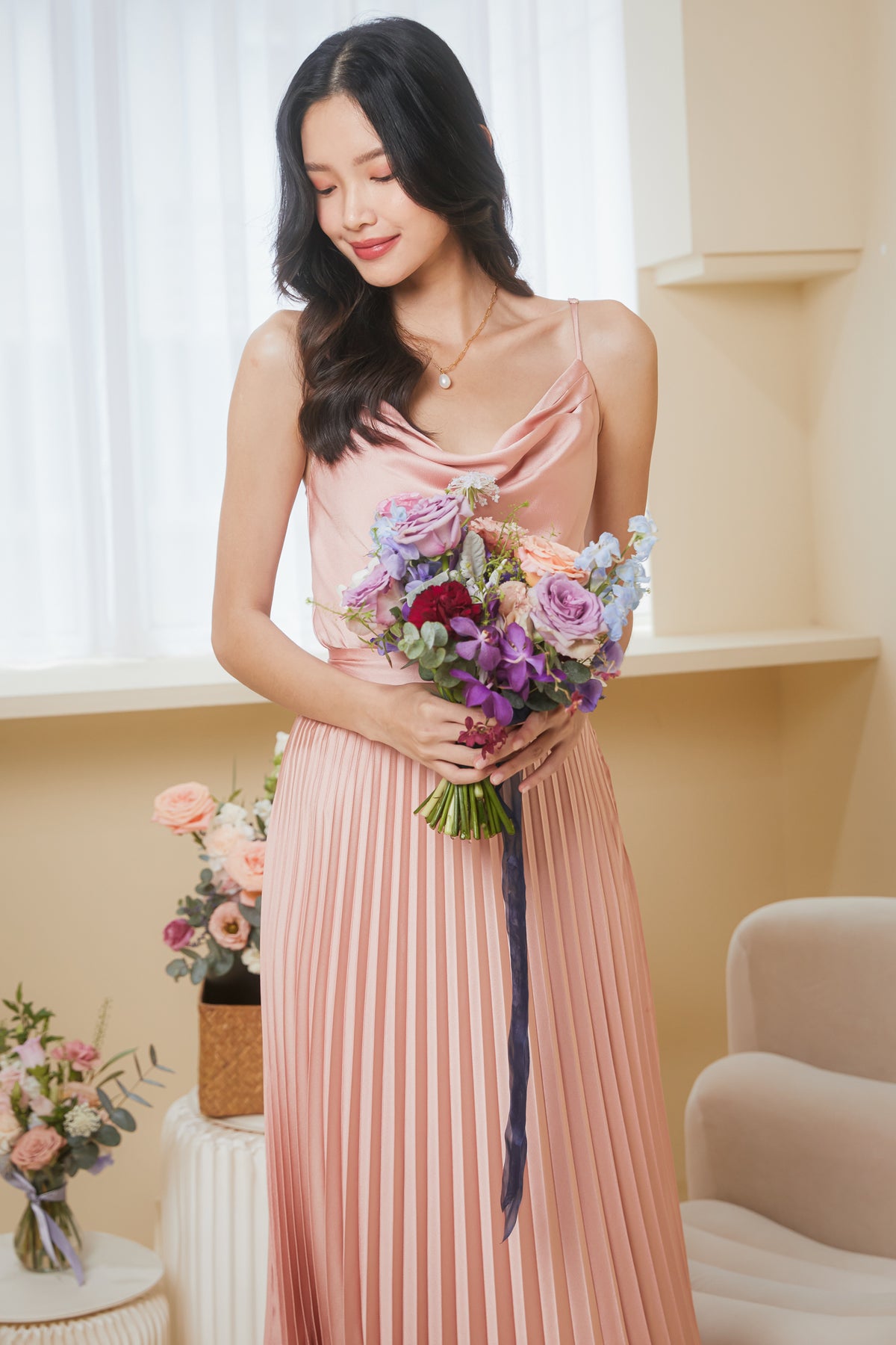 Serenade Pleated Midi Skirt in Pink
