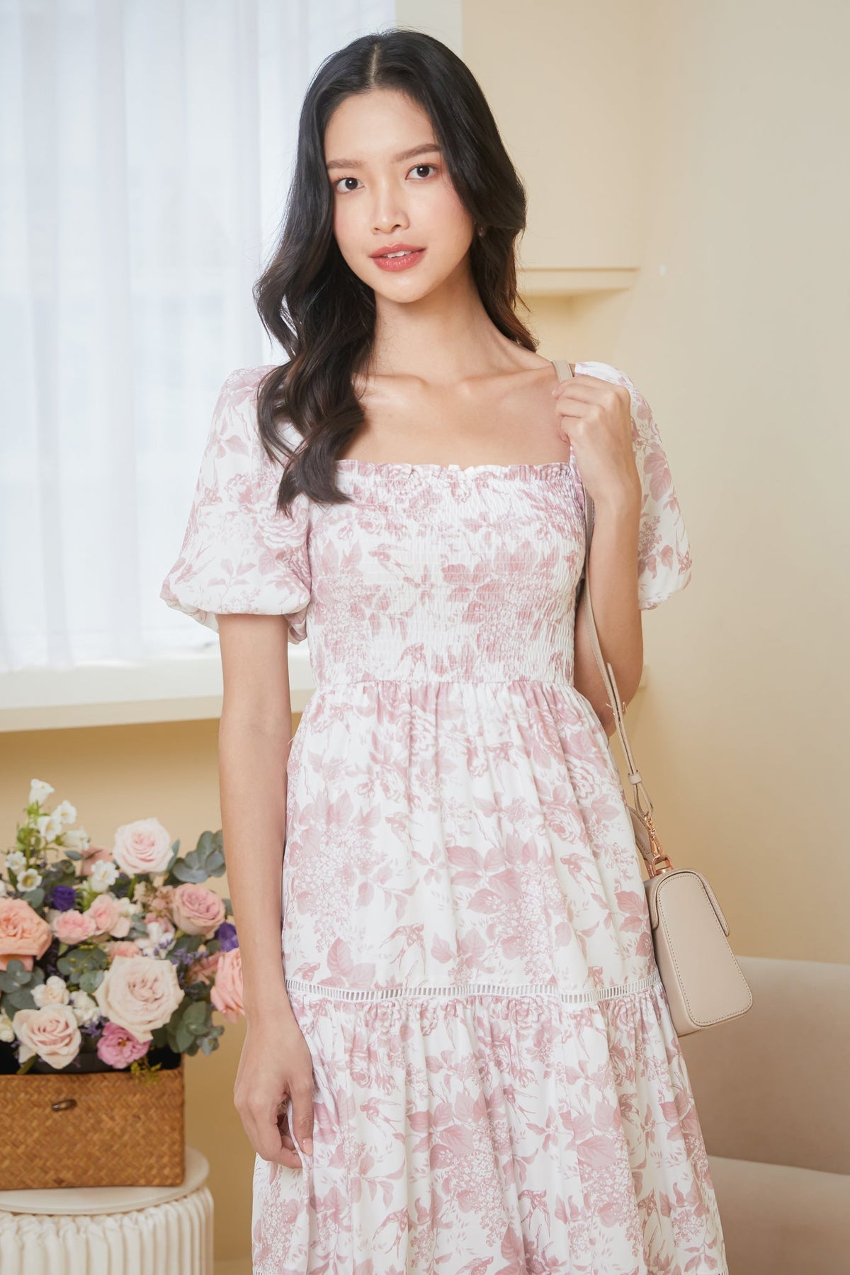 Restocked* Rosa Trim Smocked Dress in Pink Porcelain