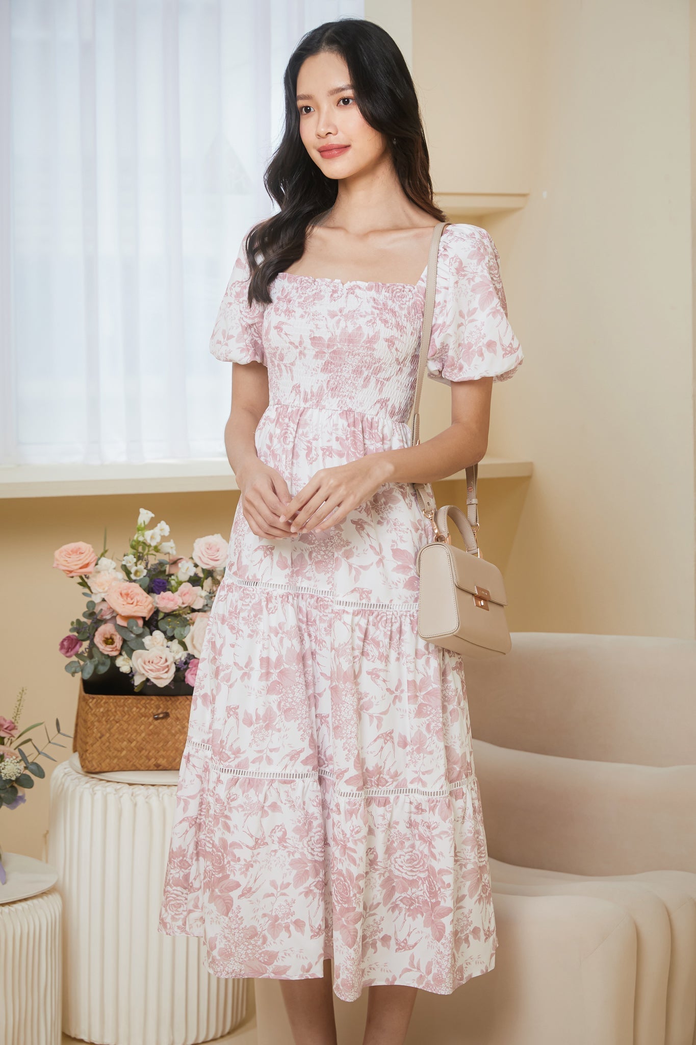 Restocked* Rosa Trim Smocked Dress in Pink Porcelain