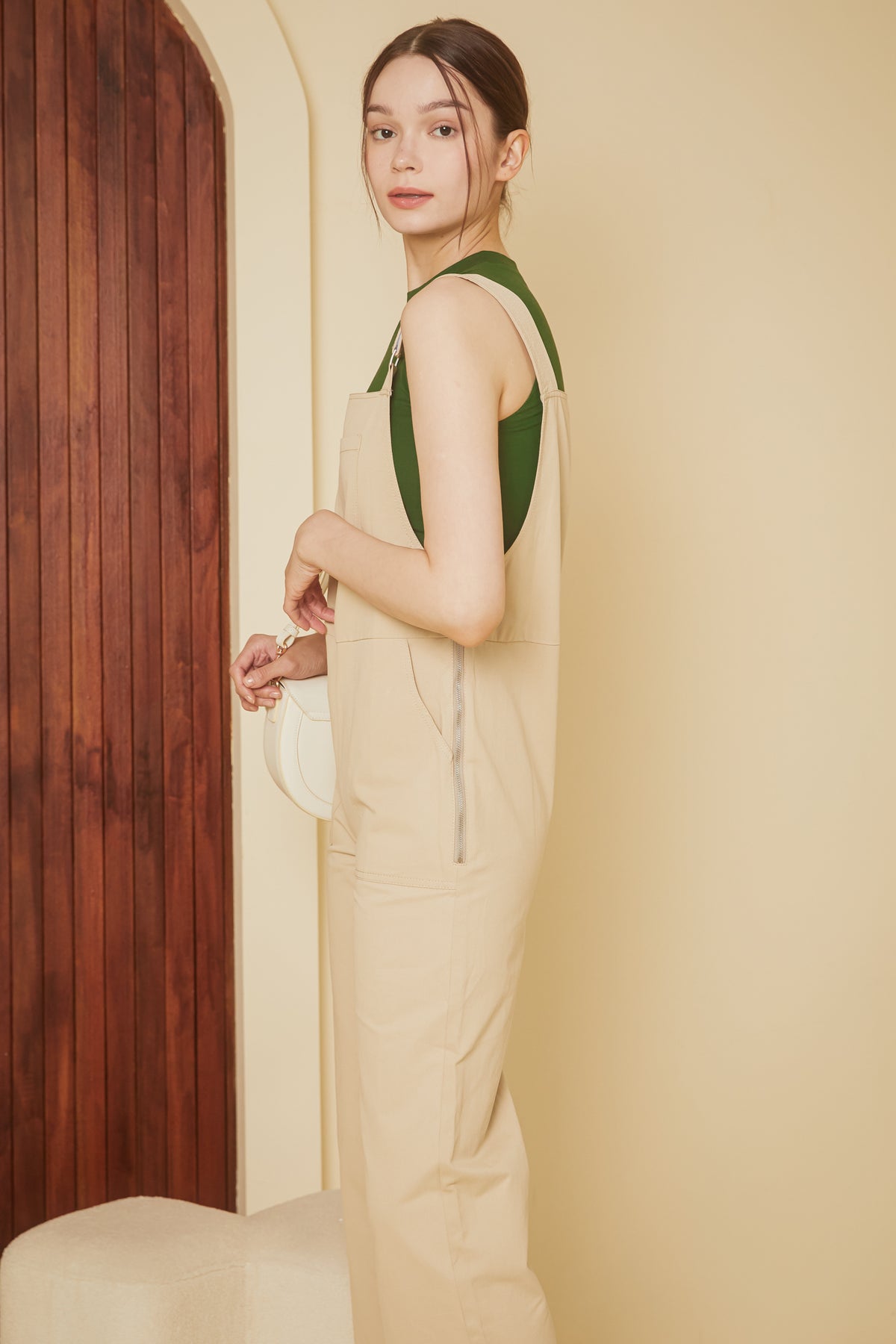 Imogen Utility Dungarees in Sand