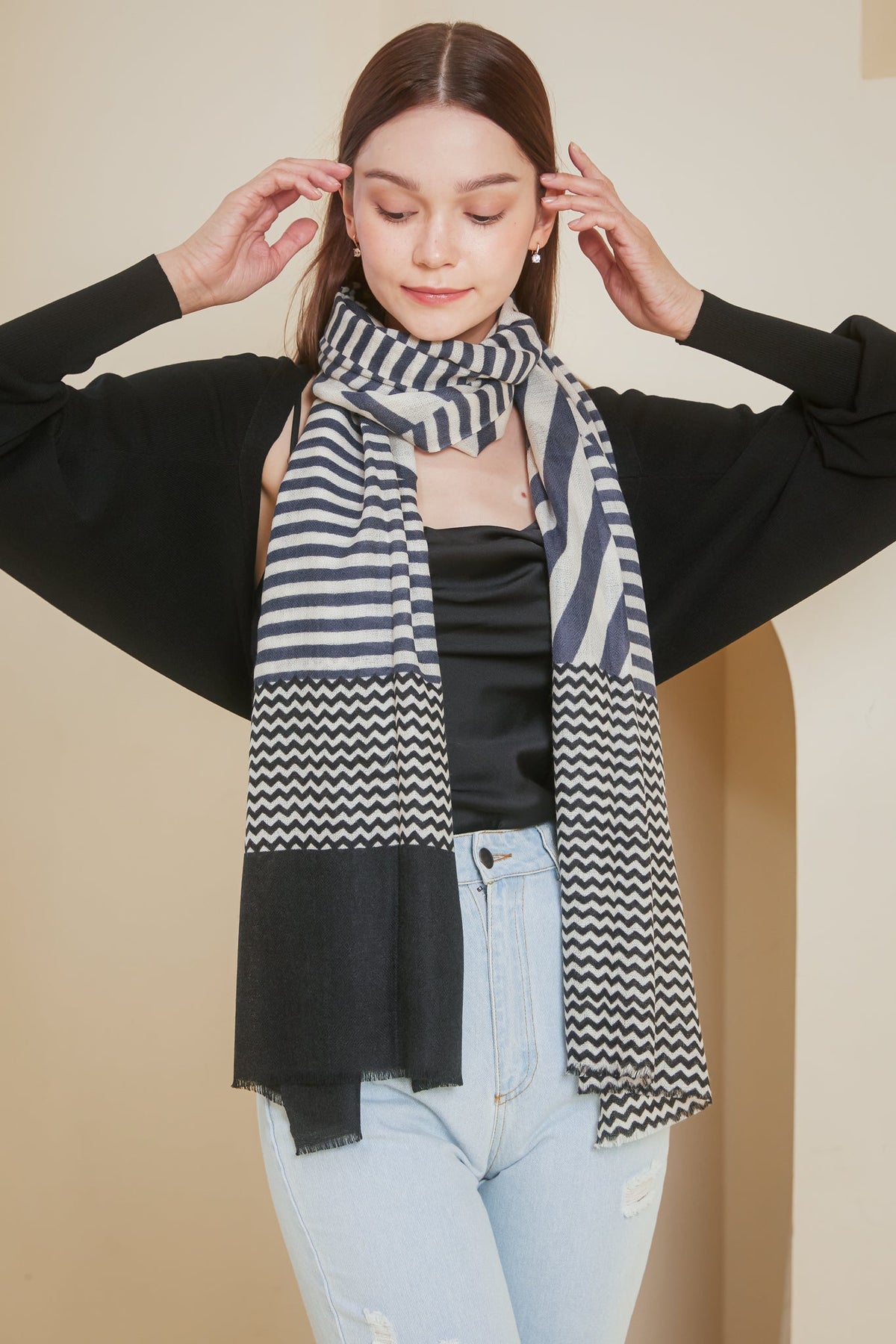 Backorder* Luxe Cashmere Shawl in Striped Navy