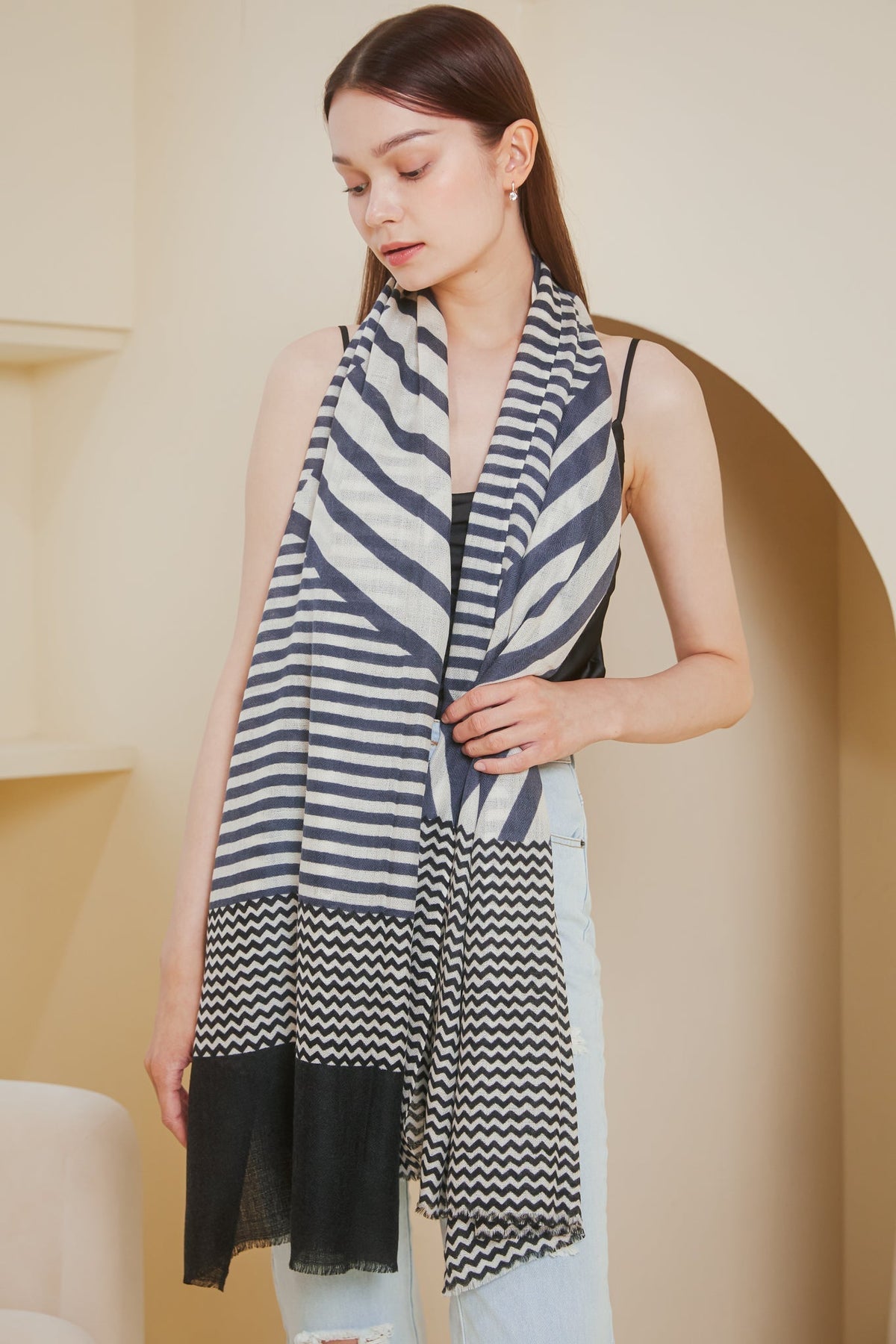 Restocked* Luxe Cashmere Shawl in Striped Navy