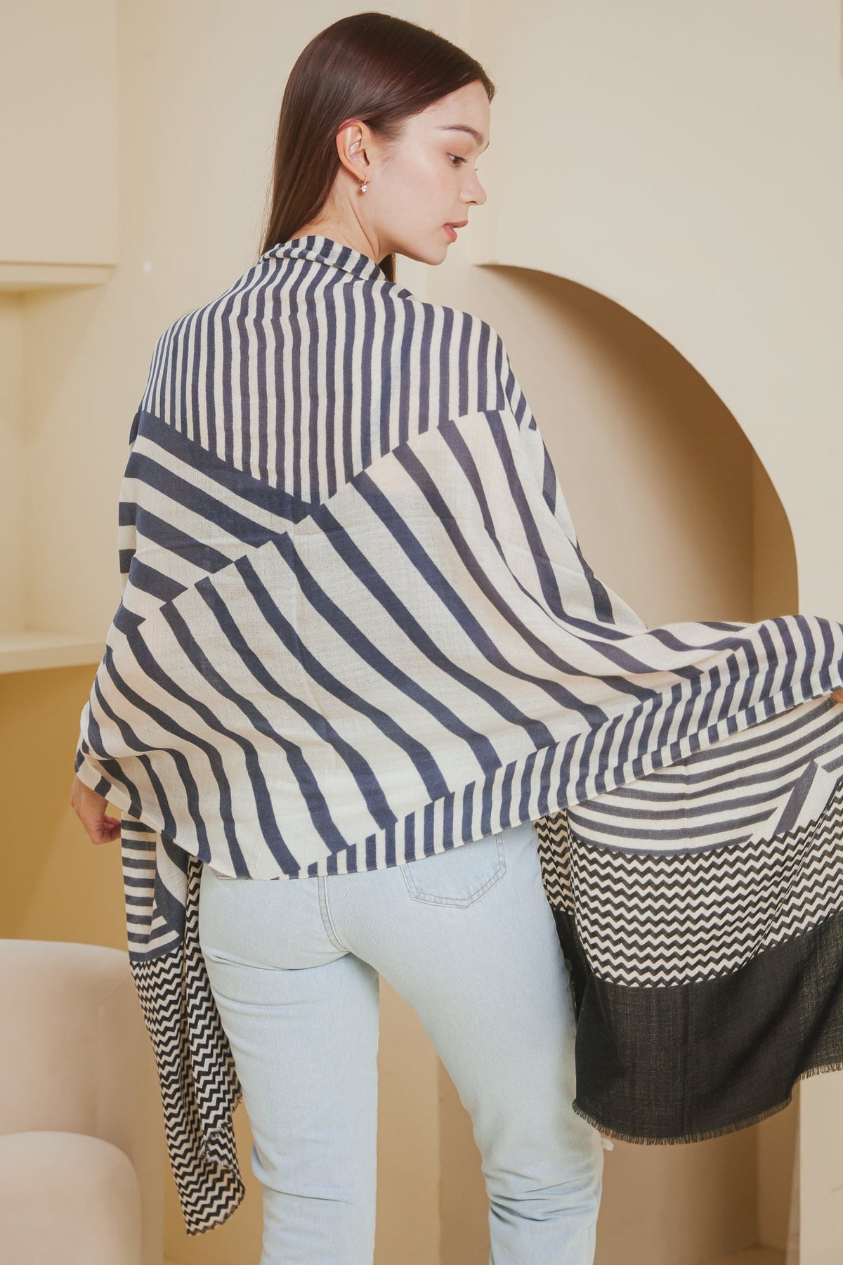 Backorder* Luxe Cashmere Shawl in Striped Navy