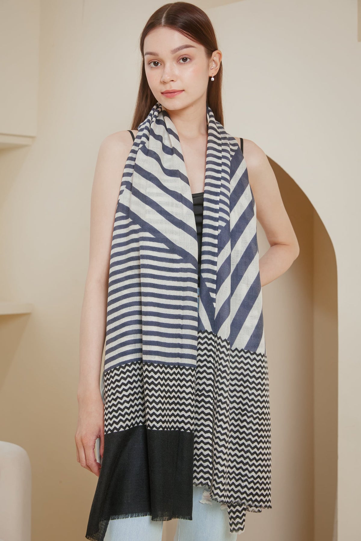 Backorder* Luxe Cashmere Shawl in Striped Navy