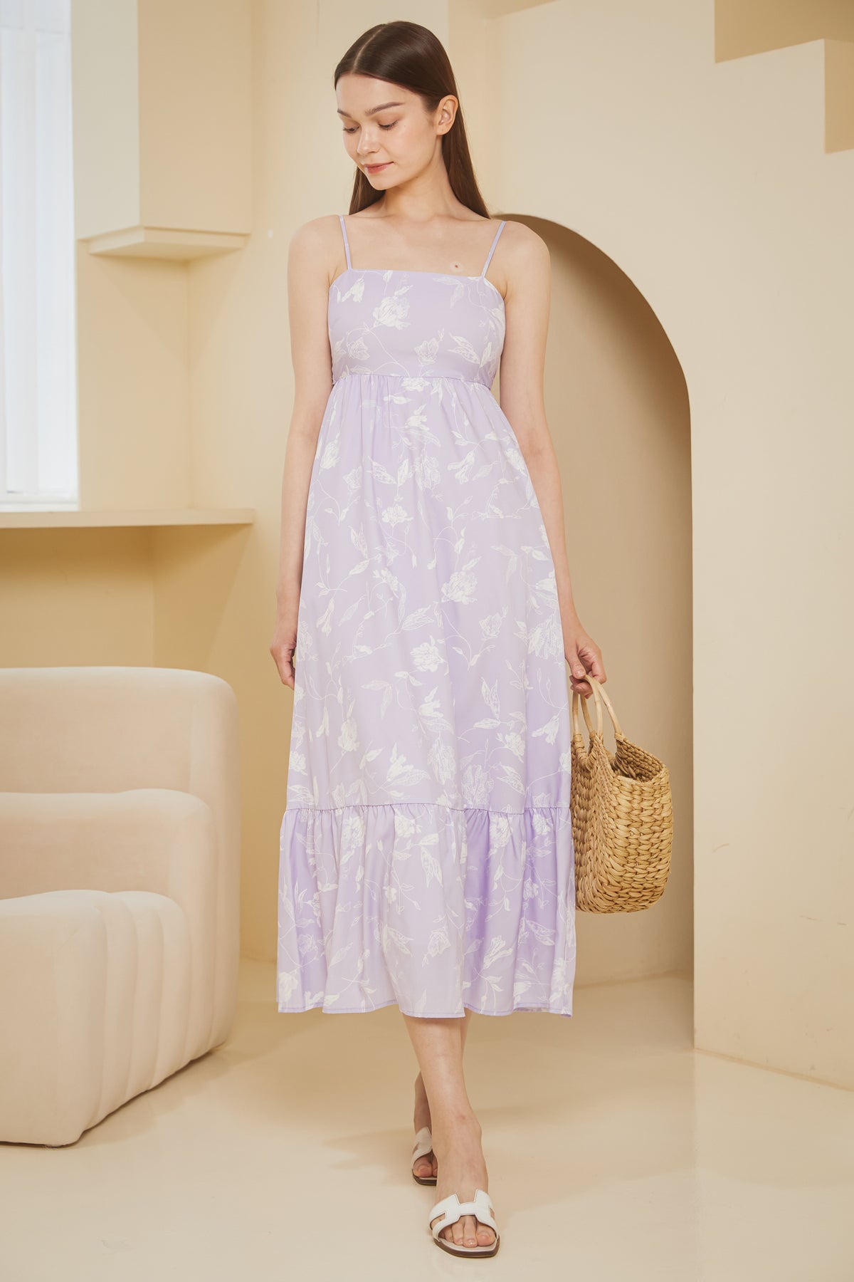 Springleaf Strappy Drophem Dress in Lilac