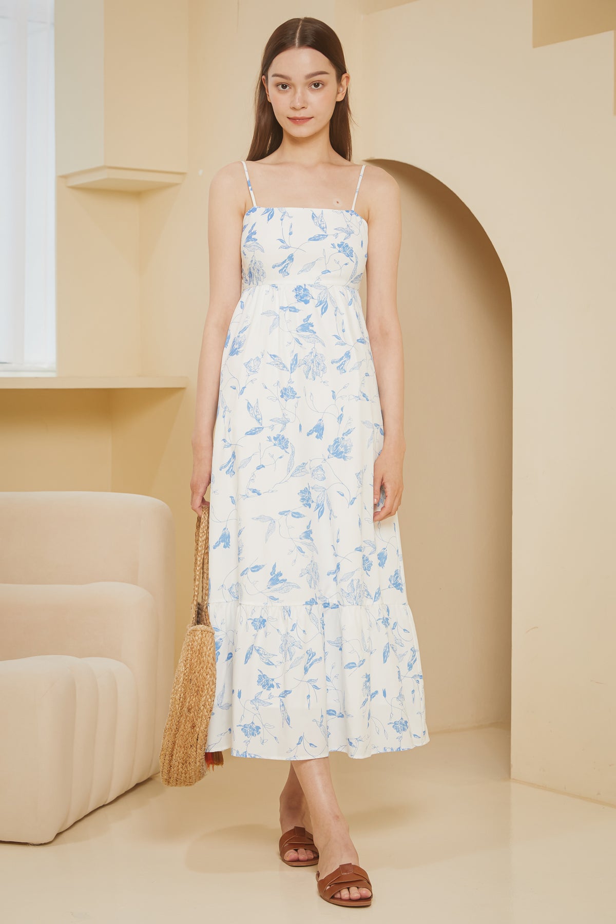 Springleaf Strappy Drophem Dress in Sky