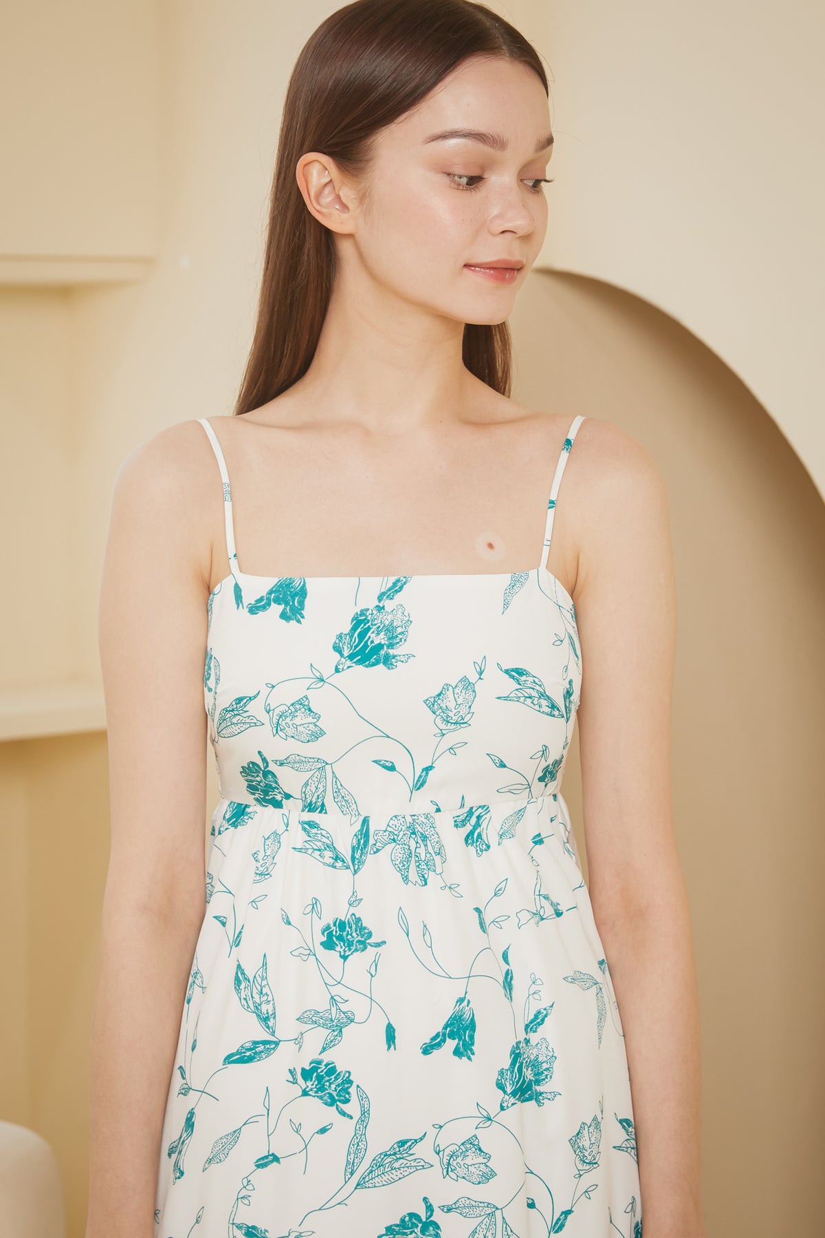 Springleaf Strappy Drophem Dress in Teal