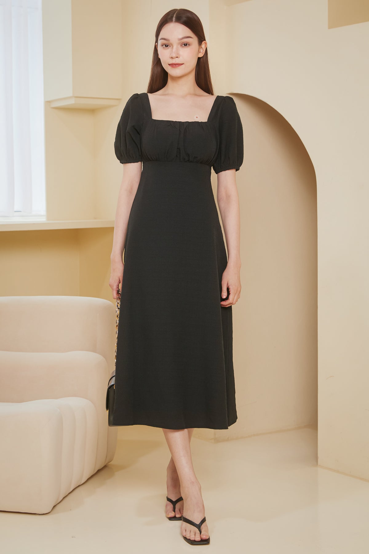 Waffle Textured Shoelace Dress in Black