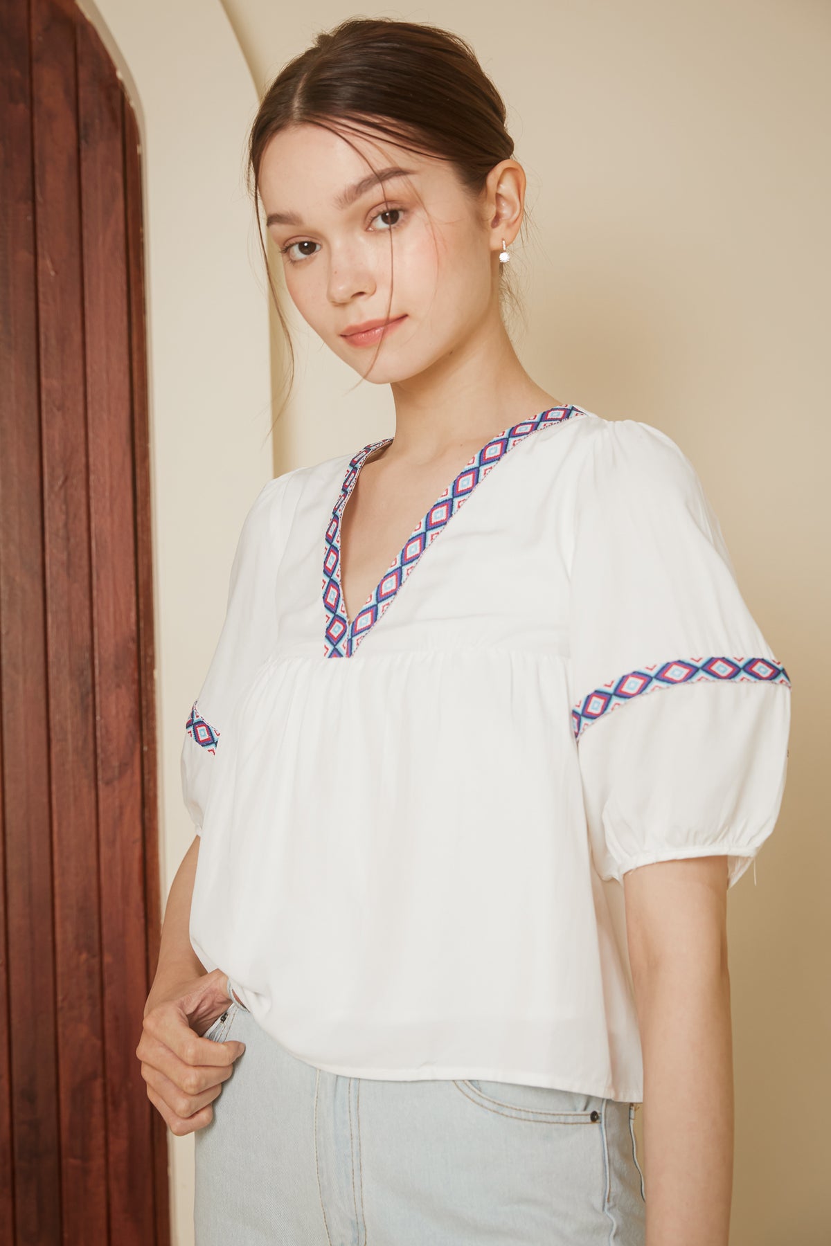 Tribe Balloon Sleeves Top in White