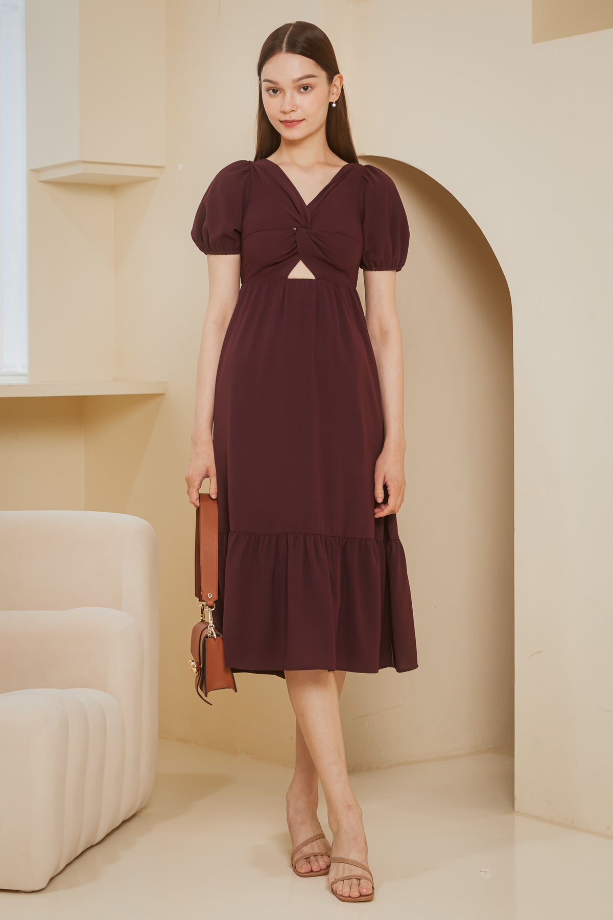 Twist Smocked Reversible Dress in Burgundy
