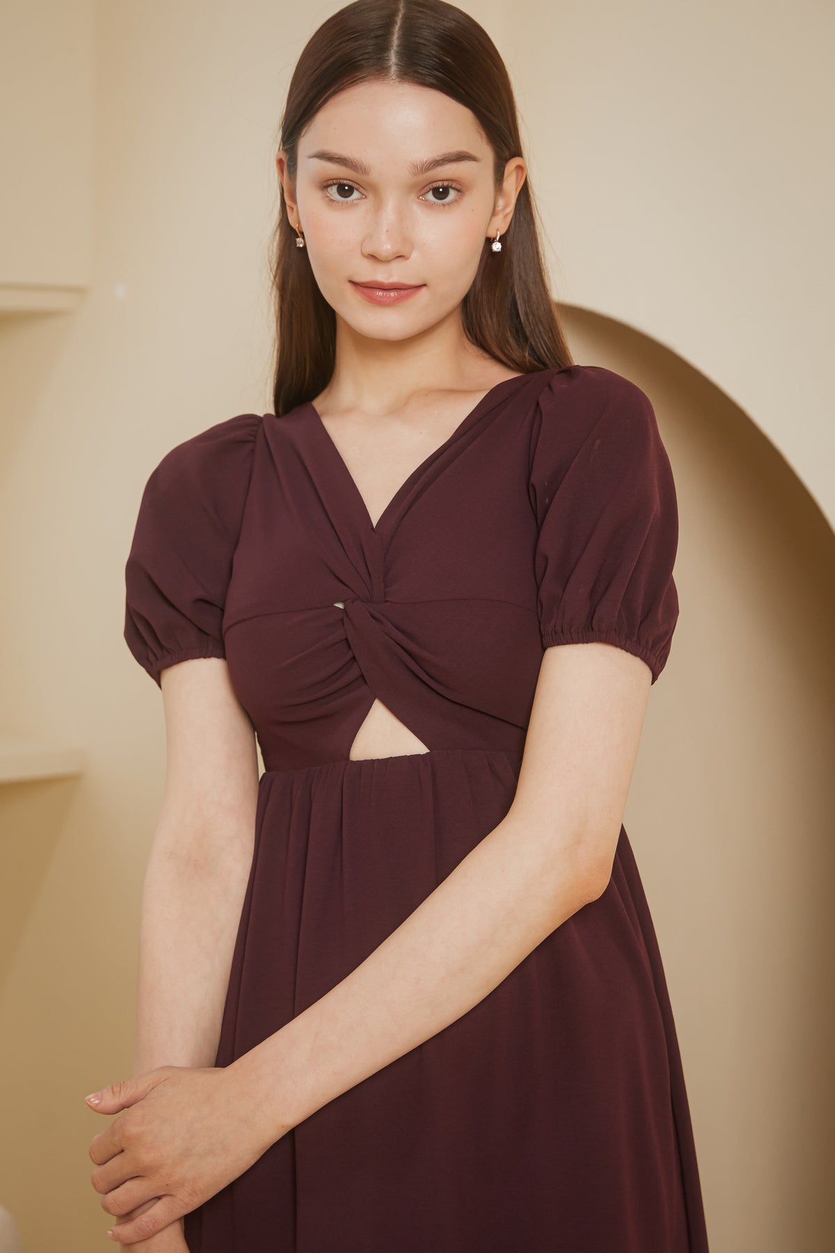Twist Smocked Reversible Dress in Burgundy