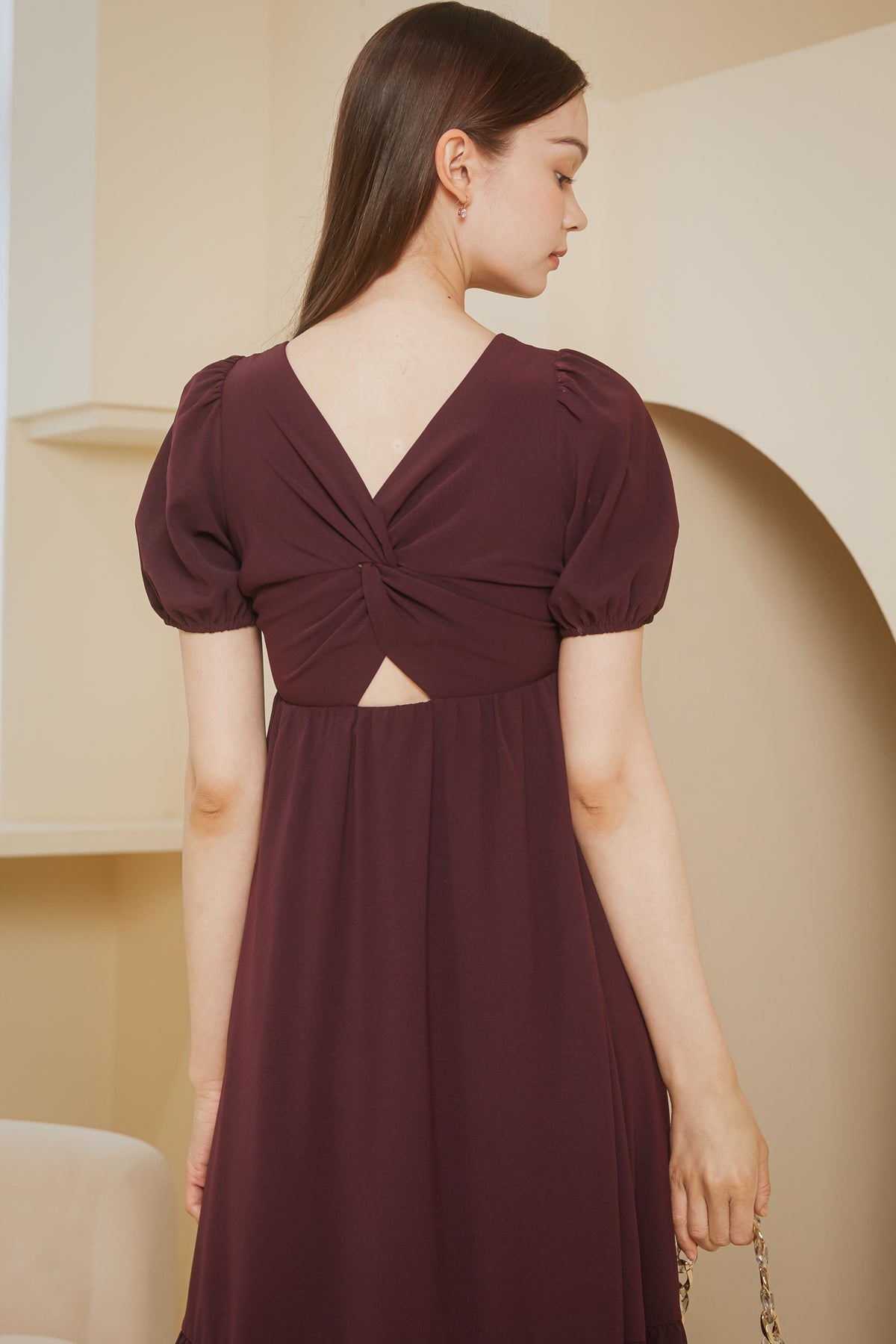 Twist Smocked Reversible Dress in Burgundy