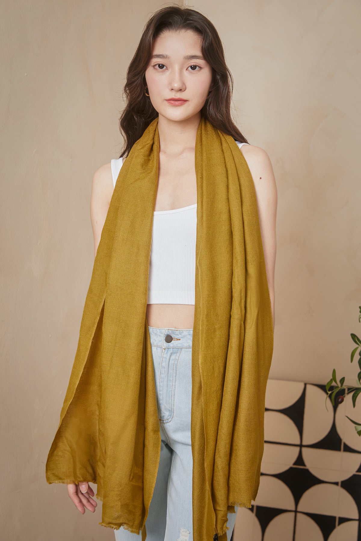 Luxe Cashmere Shawl in Dark Mustard