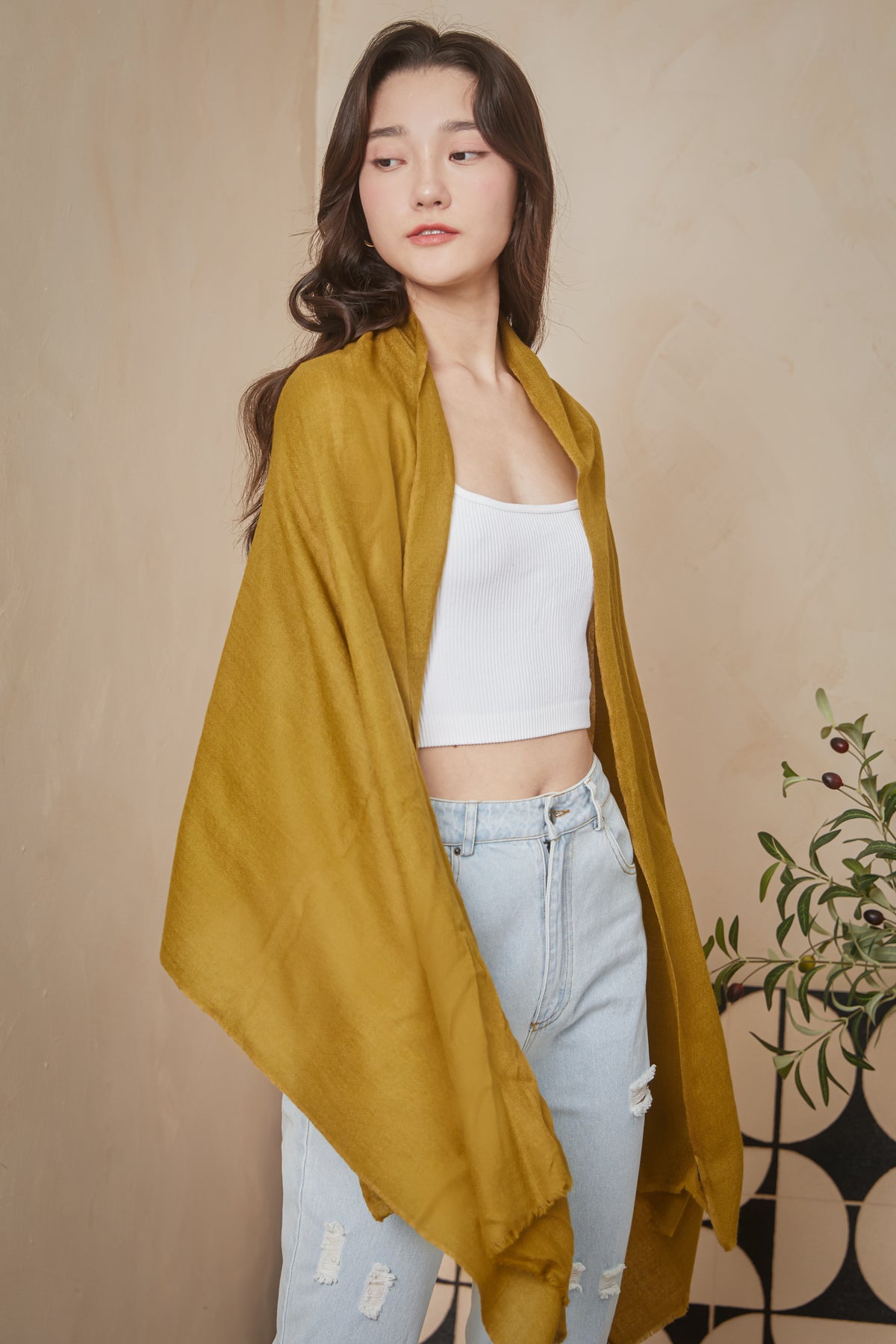 Luxe Cashmere Shawl in Dark Mustard