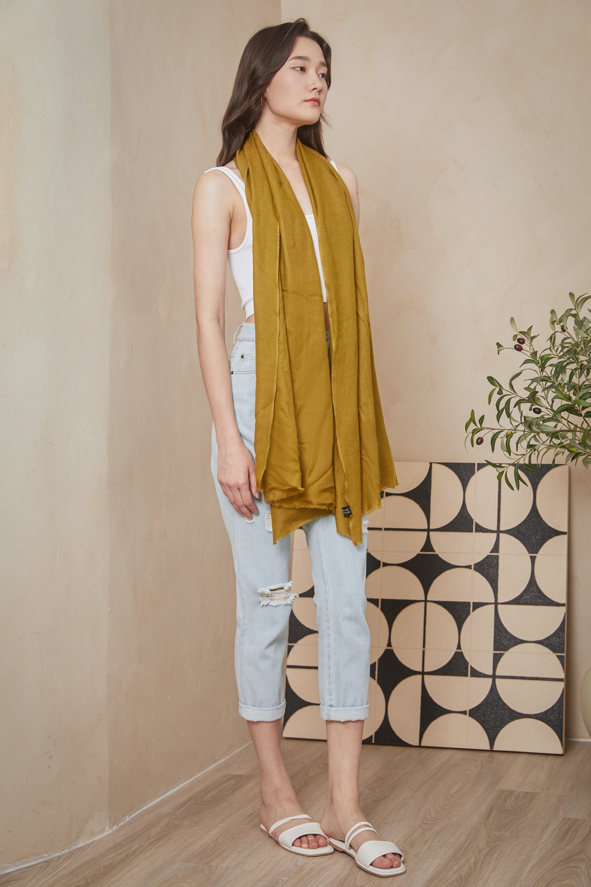 Luxe Cashmere Shawl in Dark Mustard