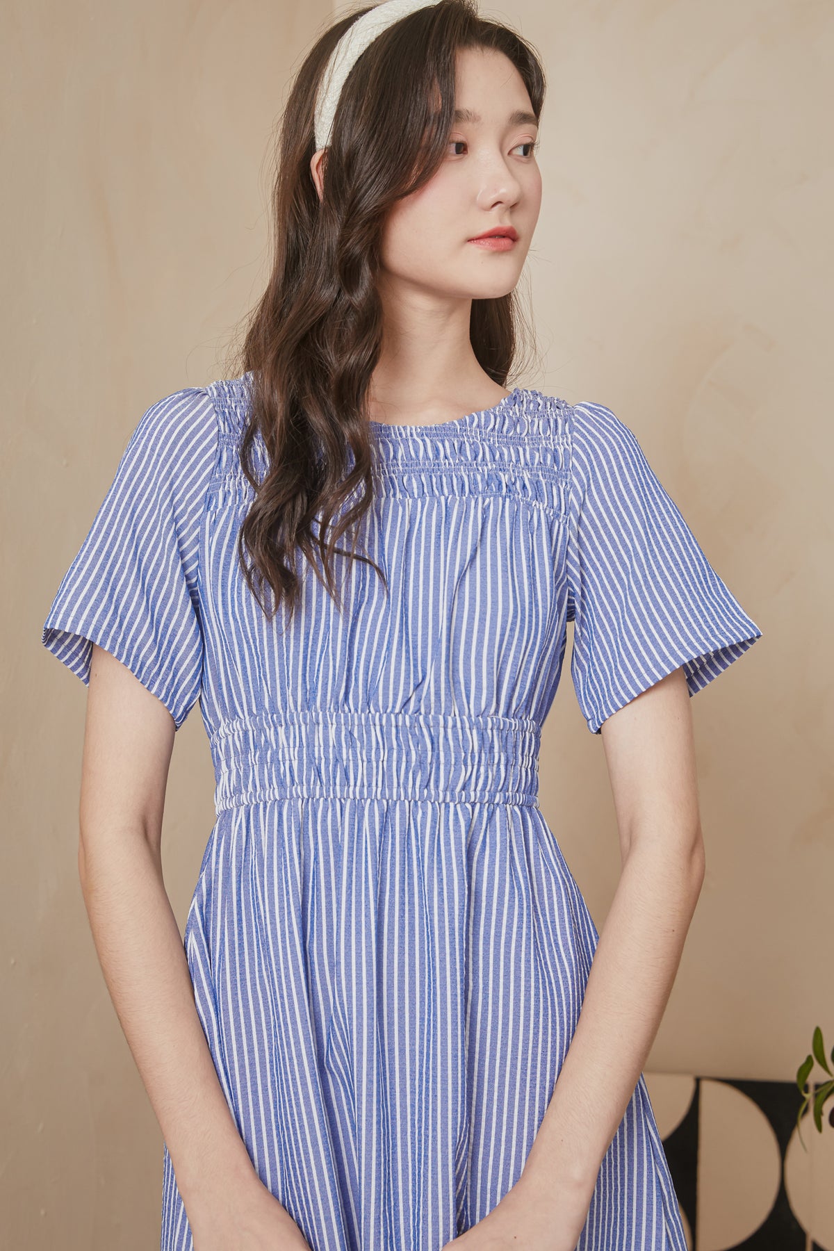 Get Cruising Smocked Stripes Dress in Dark Blue