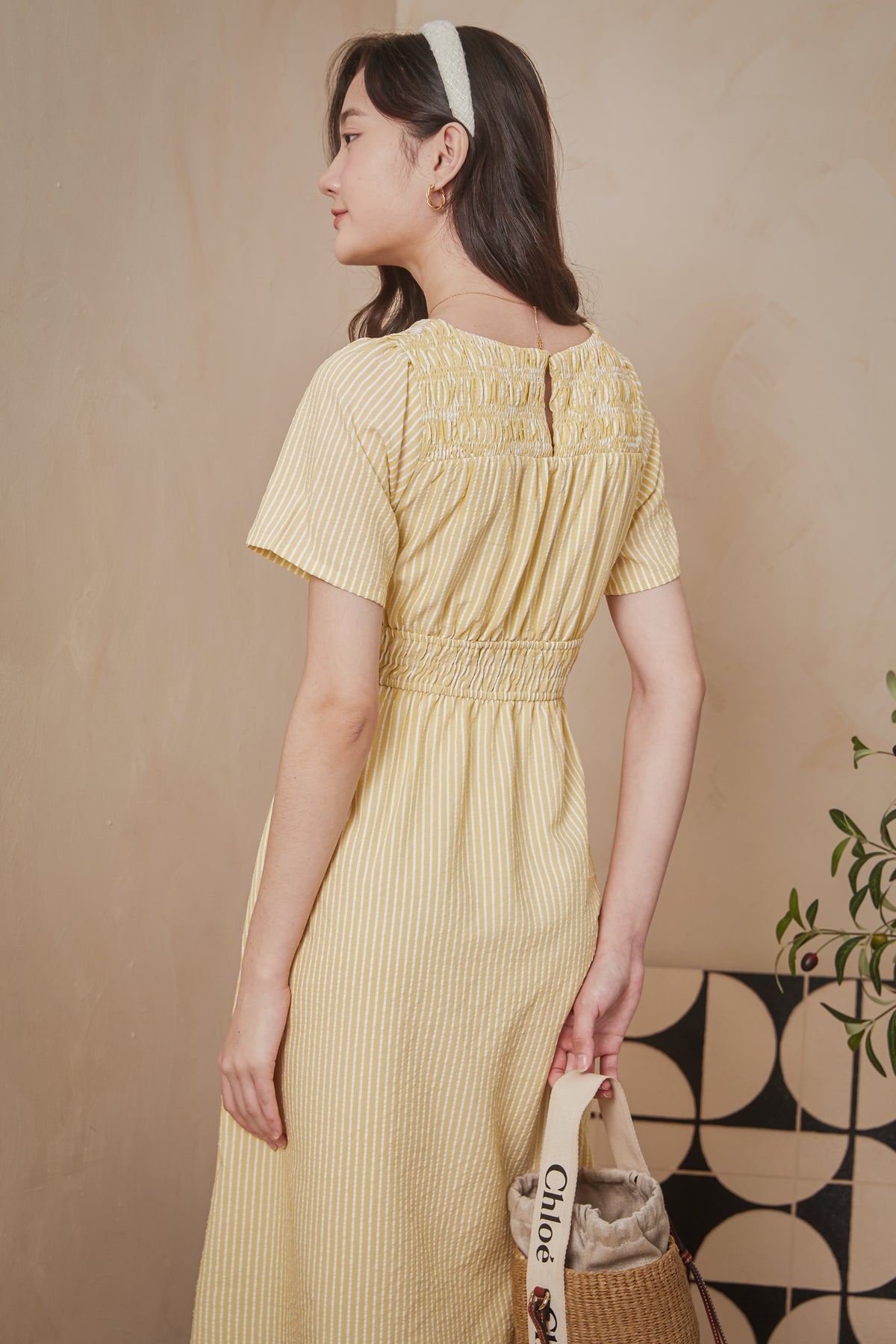 Get Cruising Smocked Stripes Dress in Yellow