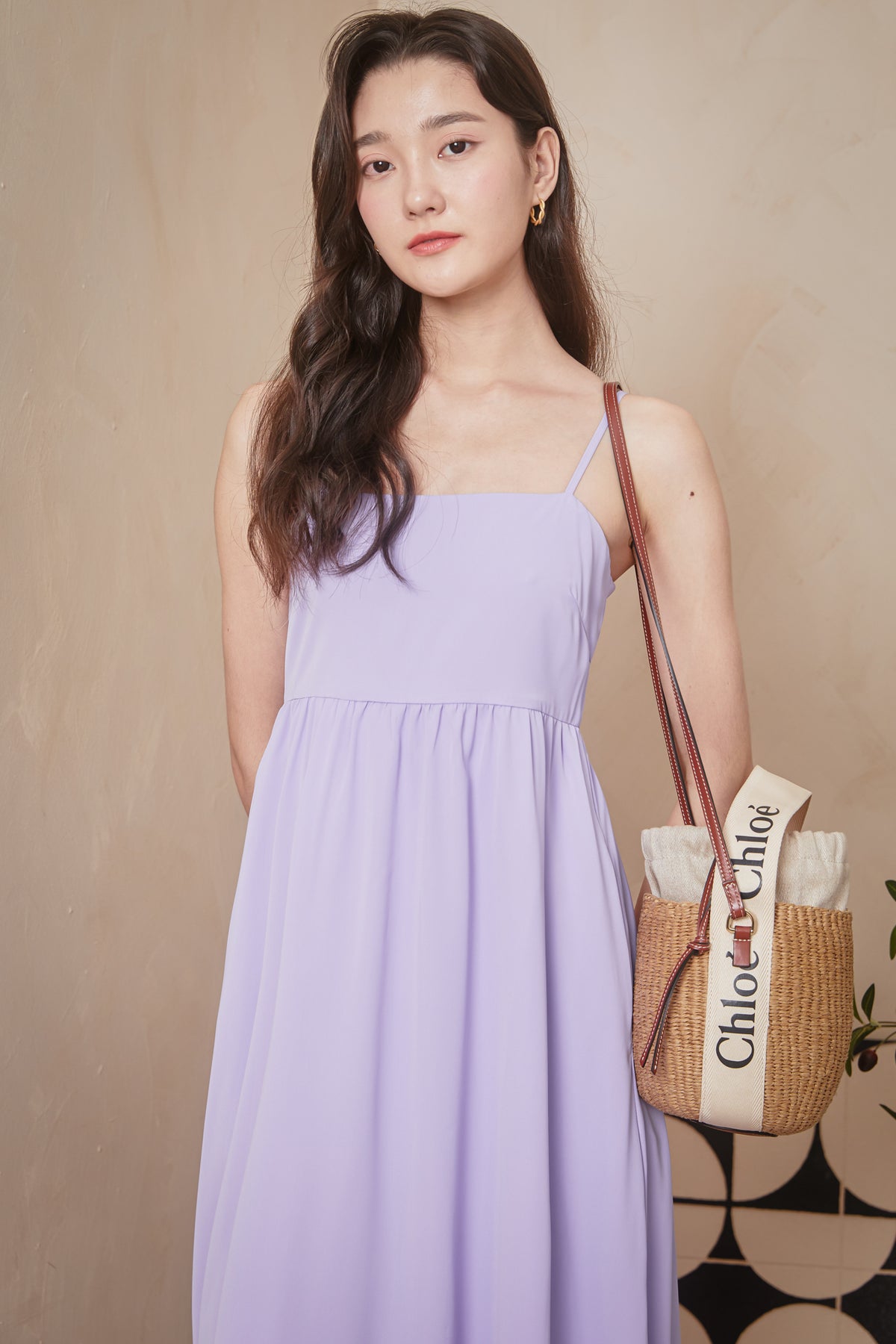 Plain Strappy Midi Dress in Lilac