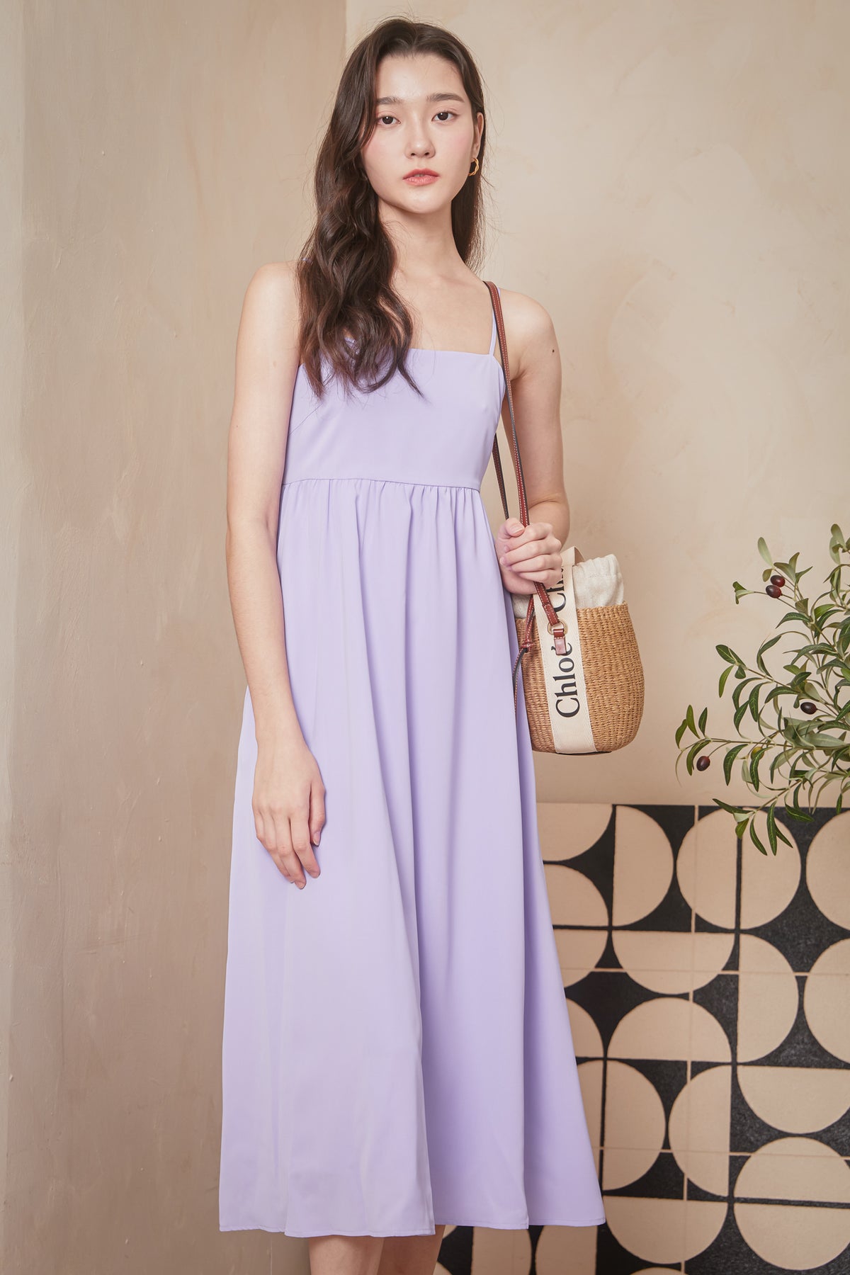 Plain Strappy Midi Dress in Lilac