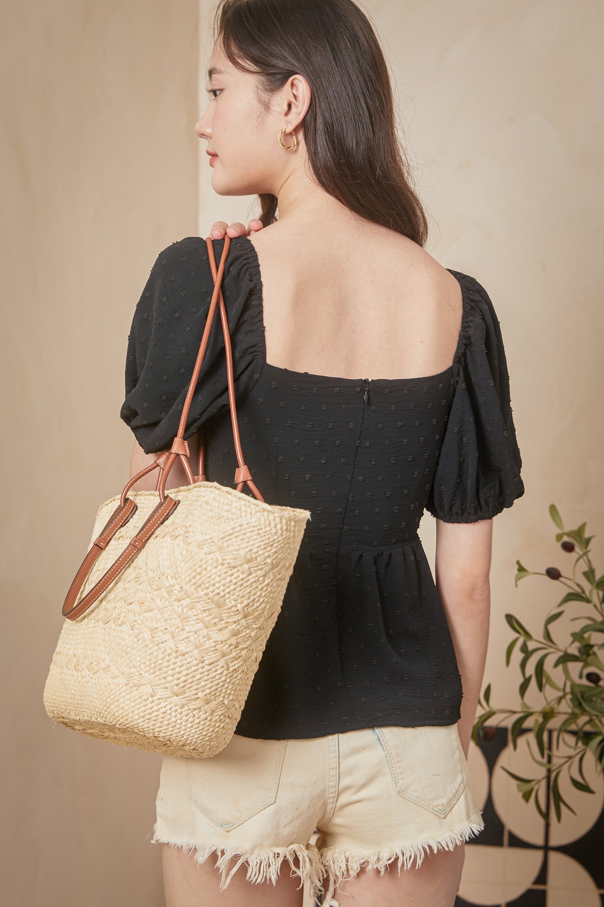 Swiss Dots Peplum Top in Black