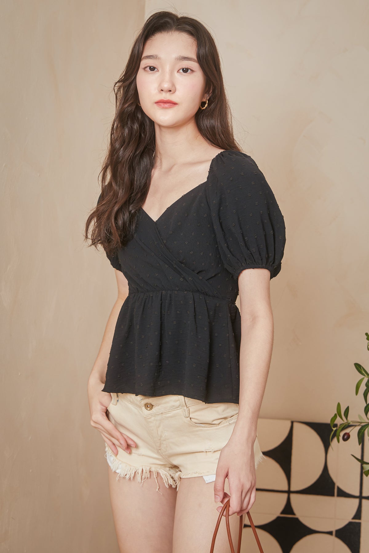 Swiss Dots Peplum Top in Black