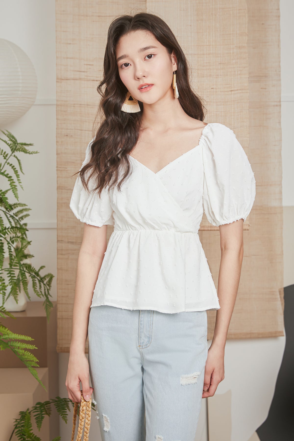 Swiss Dots Peplum Top in White