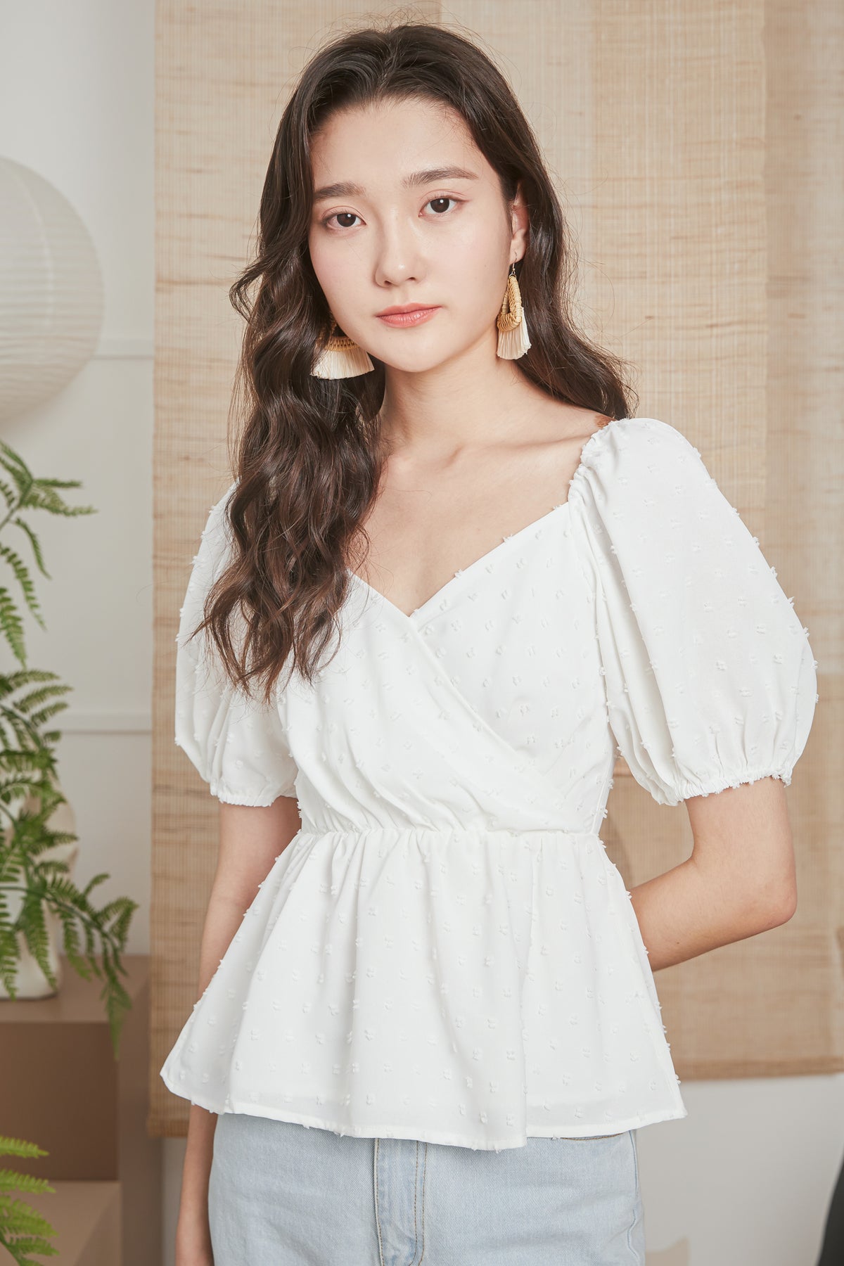 Swiss Dots Peplum Top in White