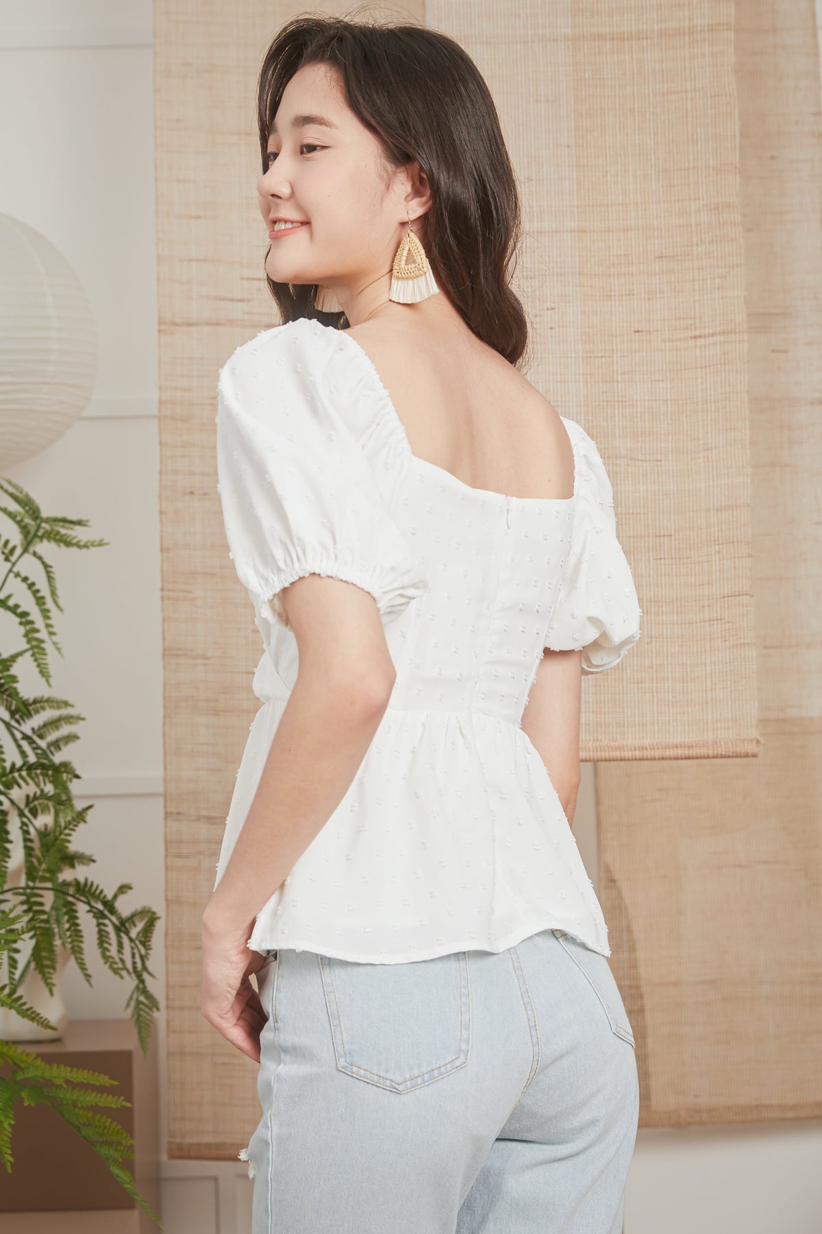 Swiss Dots Peplum Top in White
