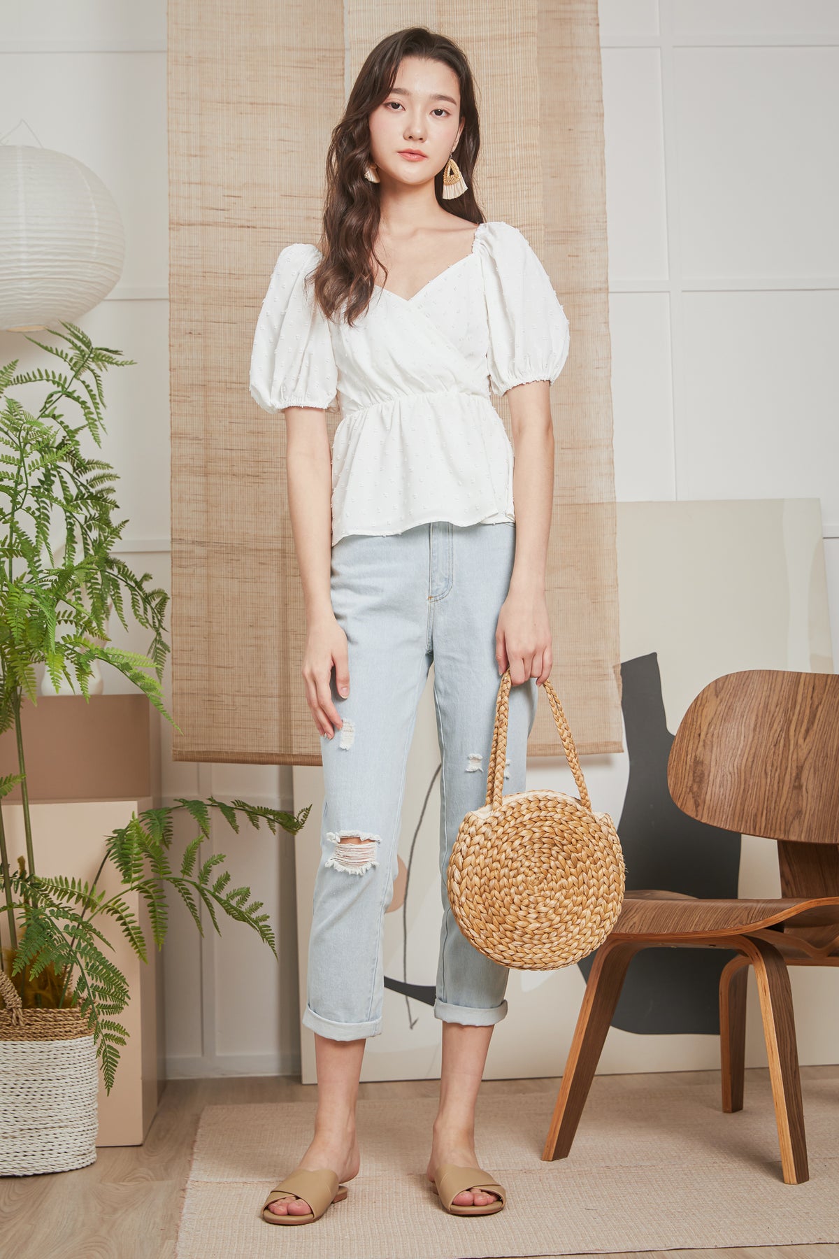 Swiss Dots Peplum Top in White