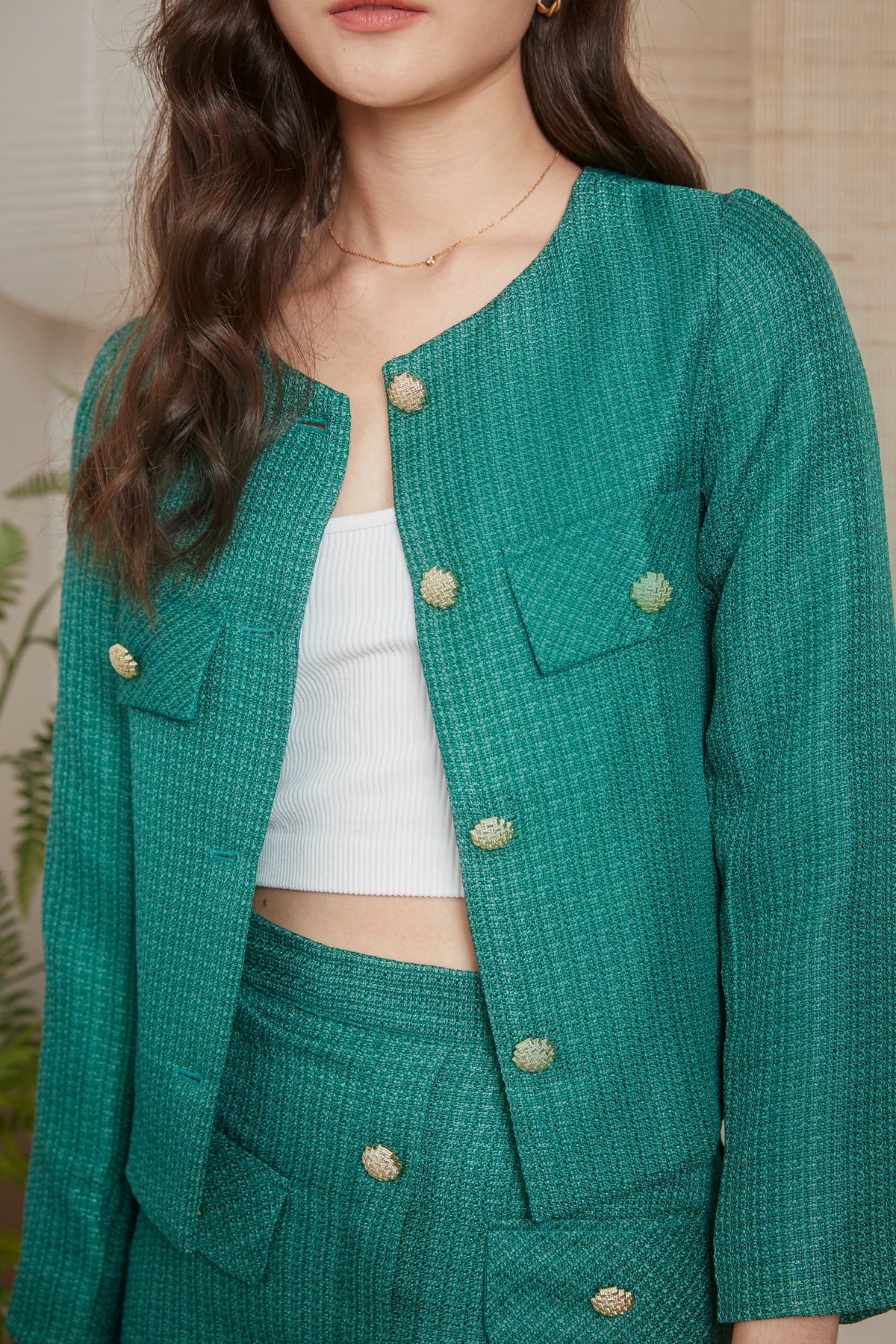 Timeless Allure Tweed Jacket in Emerald