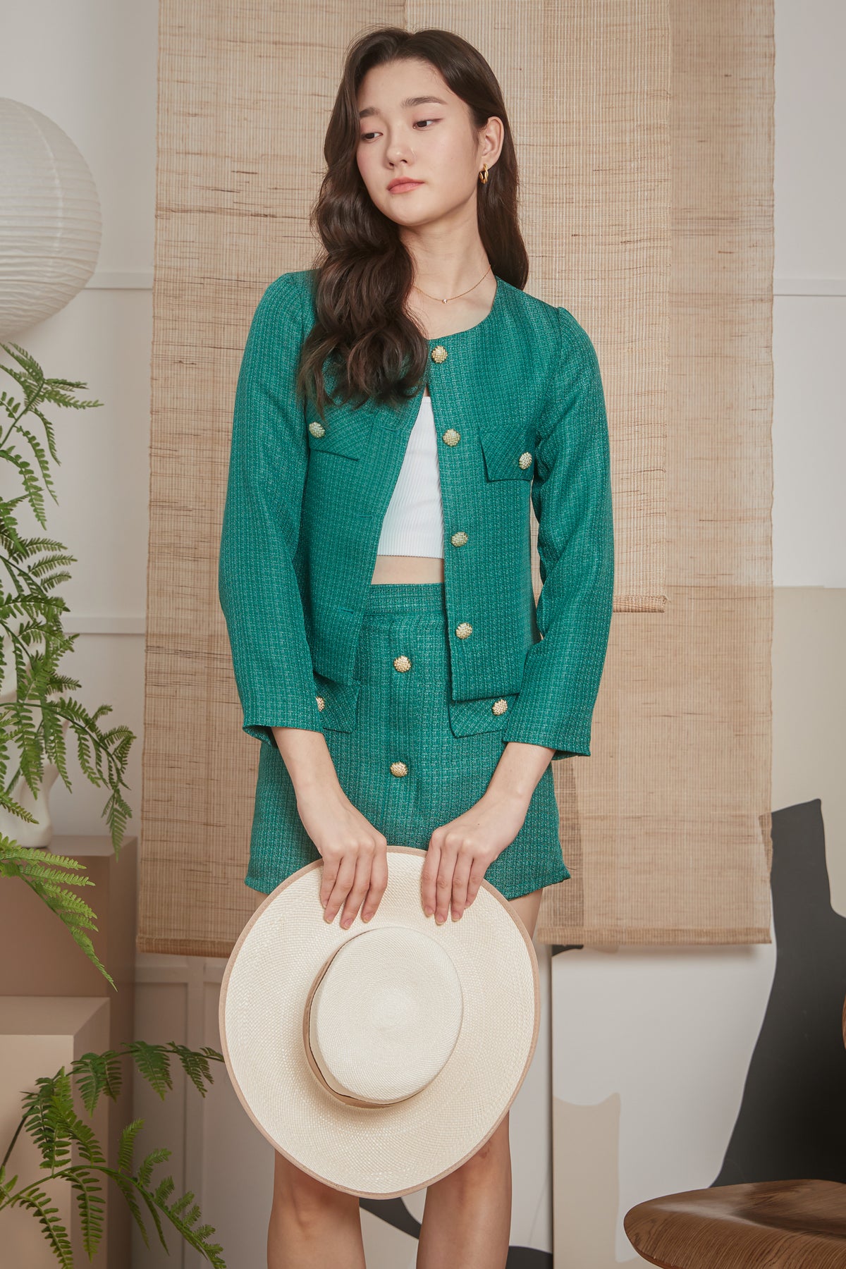 Timeless Allure Tweed Skorts in Emerald