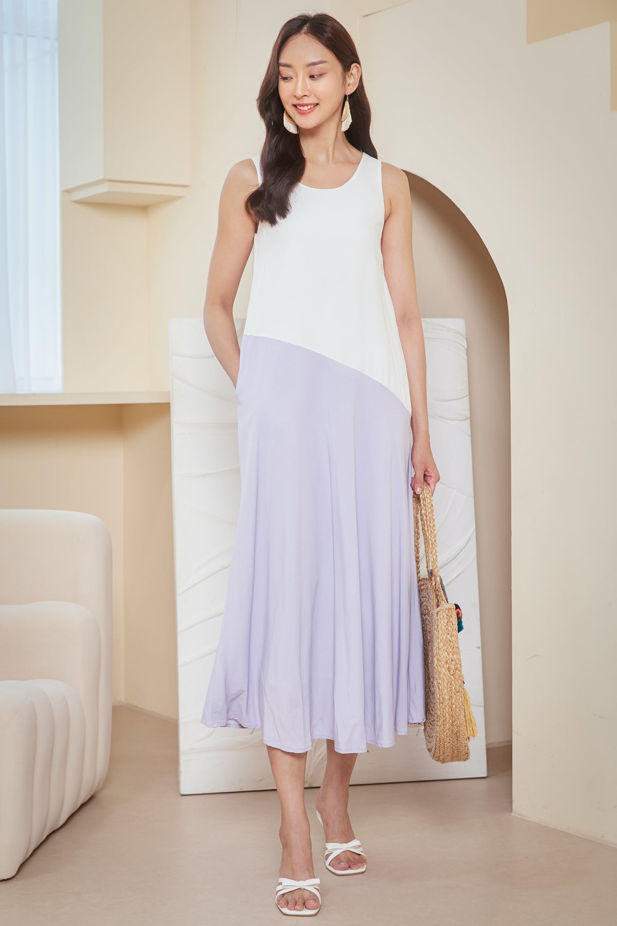 Piet Colorblock Reversible Dress in Lilac