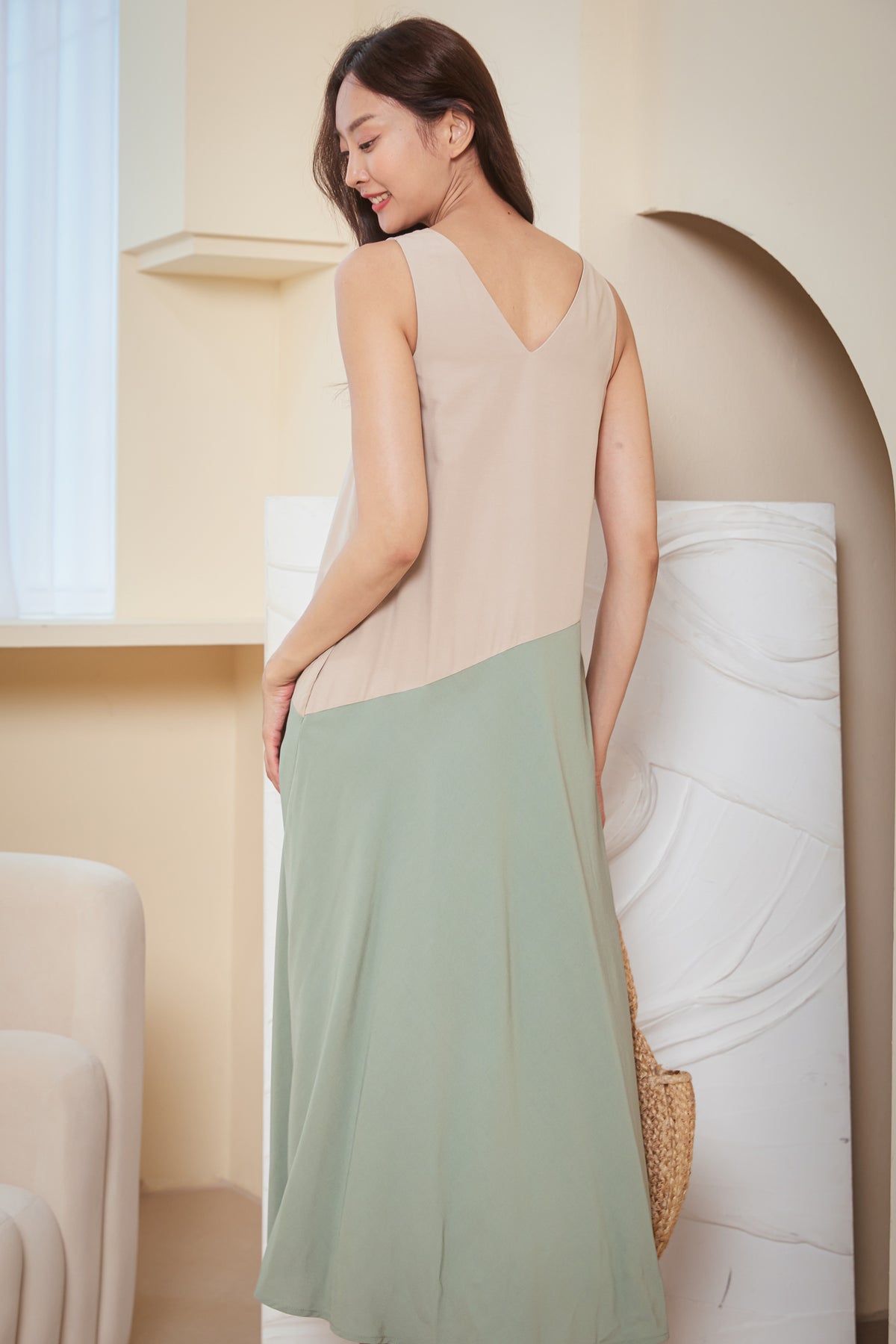 Piet Colorblock Reversible Dress in Sage