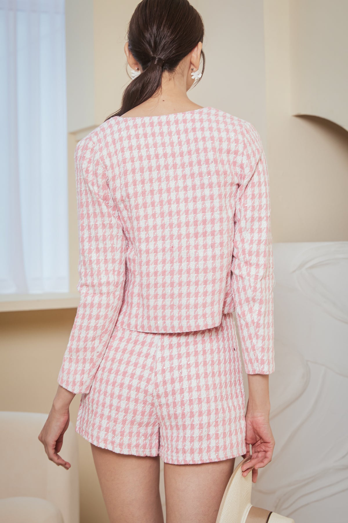 In Vogue Tweed Houndstooth Jacket in Pink