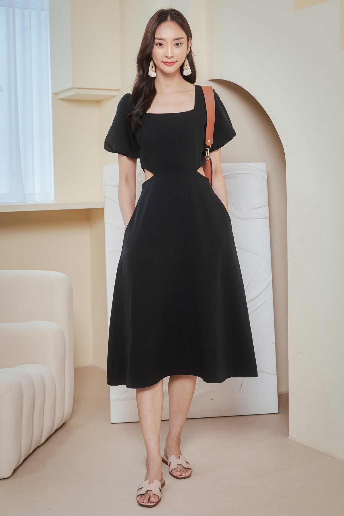 Loretta Cut-Out Flare Dress in Black