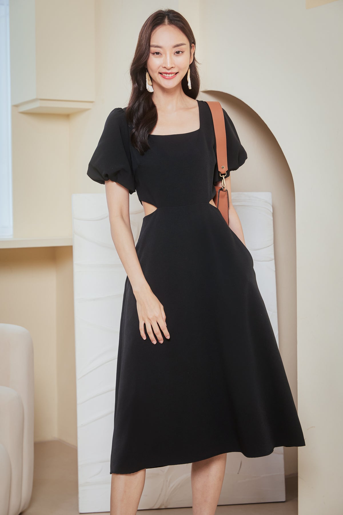 Loretta Cut-Out Flare Dress in Black