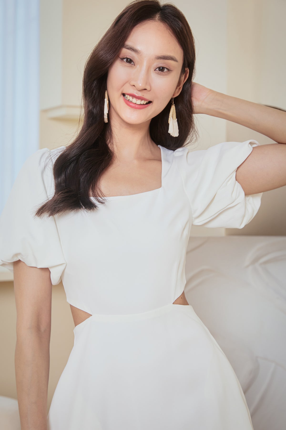 Loretta Cut-Out Flare Dress in White
