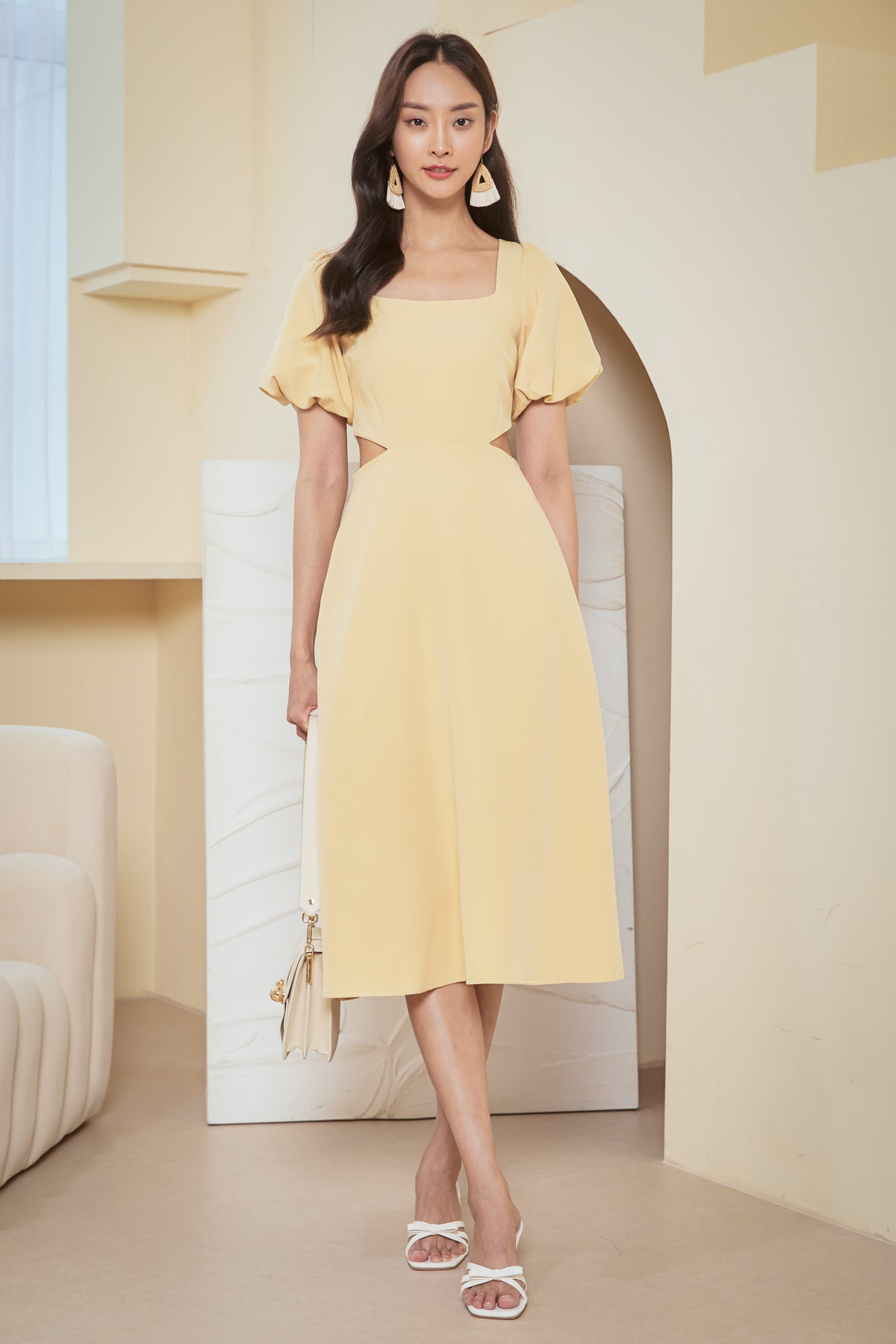 Loretta Cut-Out Flare Dress in Daffodil