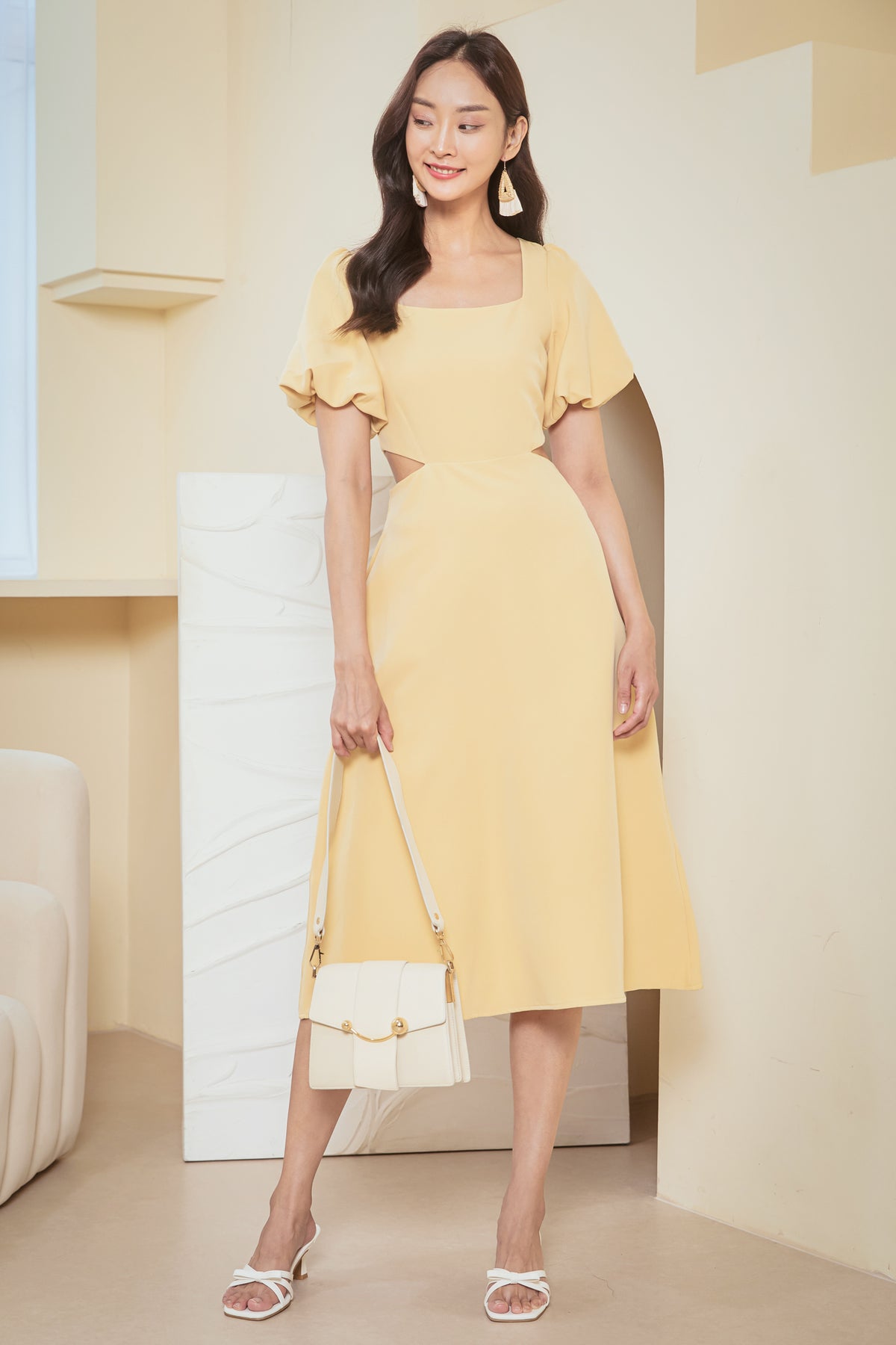 Loretta Cut-Out Flare Dress in Daffodil