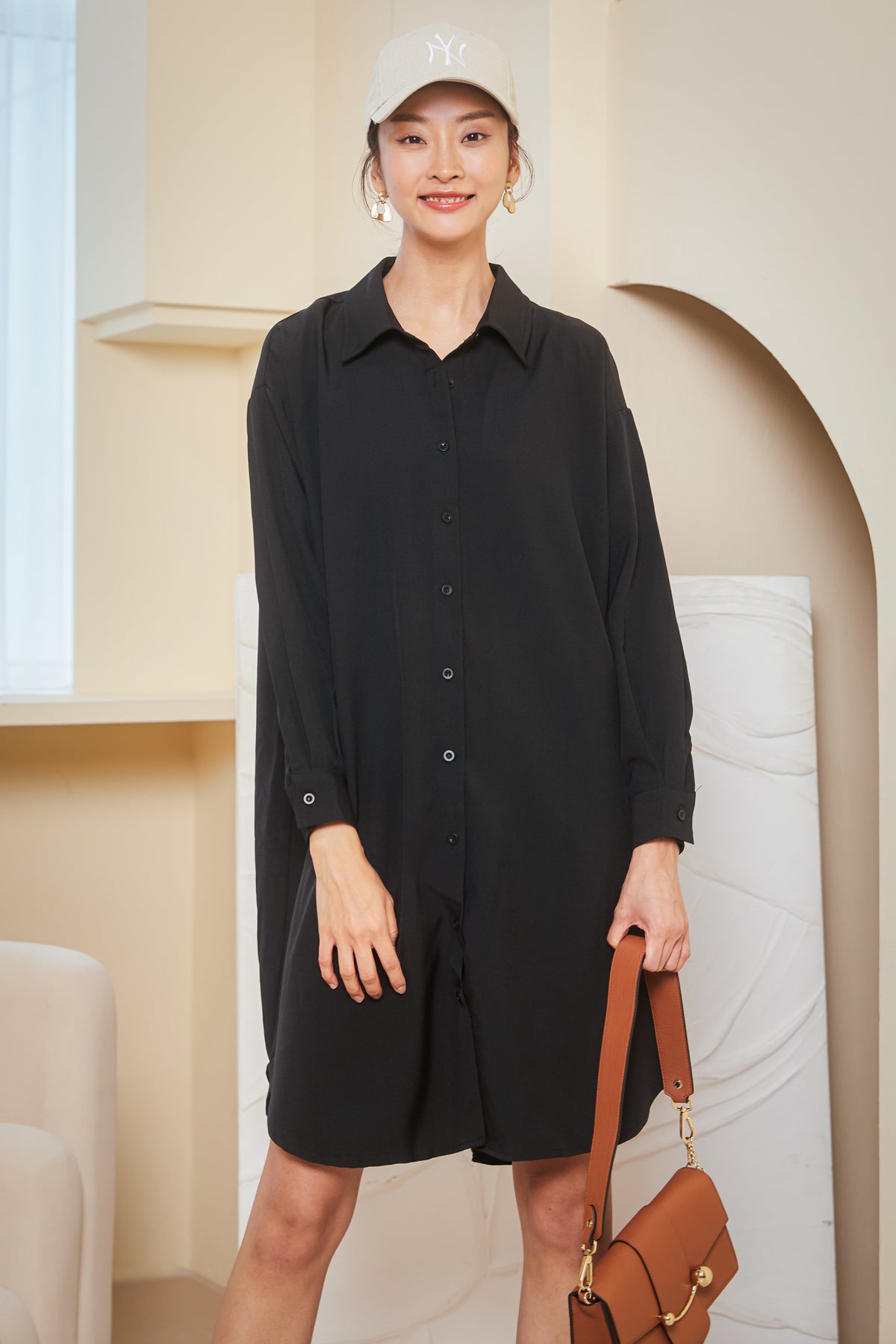 Lorent Oversized Shirt Dress in Black