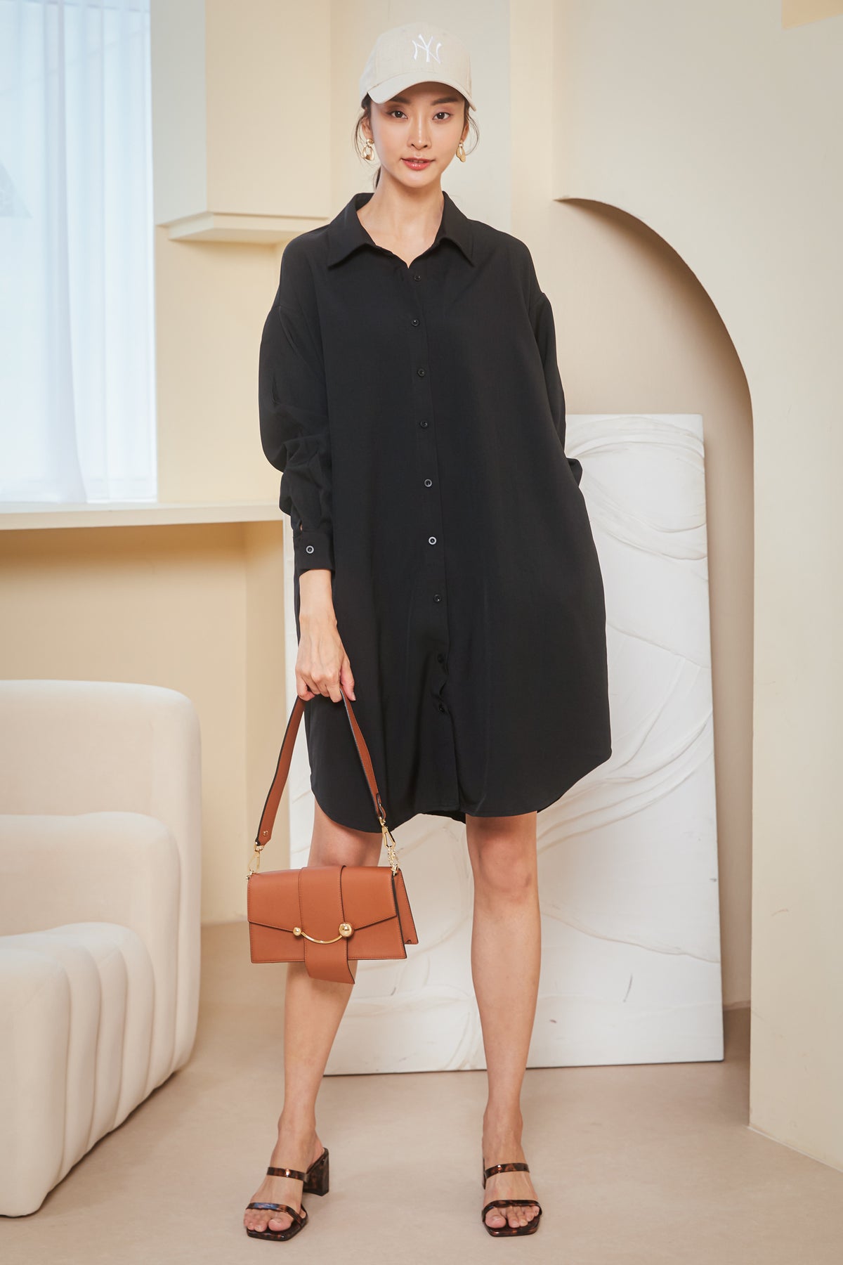 Lorent Oversized Shirt Dress in Black