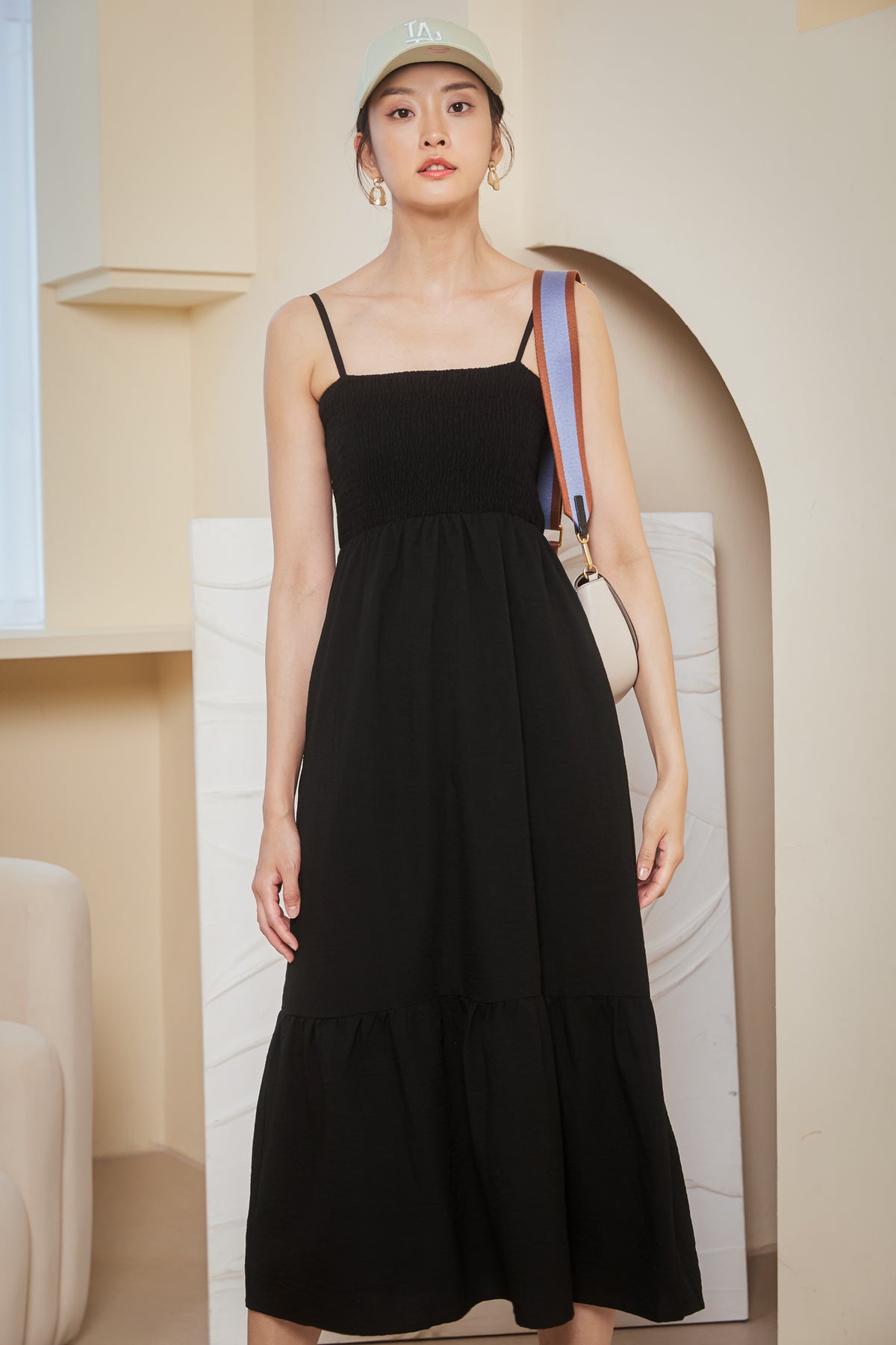 Denica Smocked Drophem Dress in Black