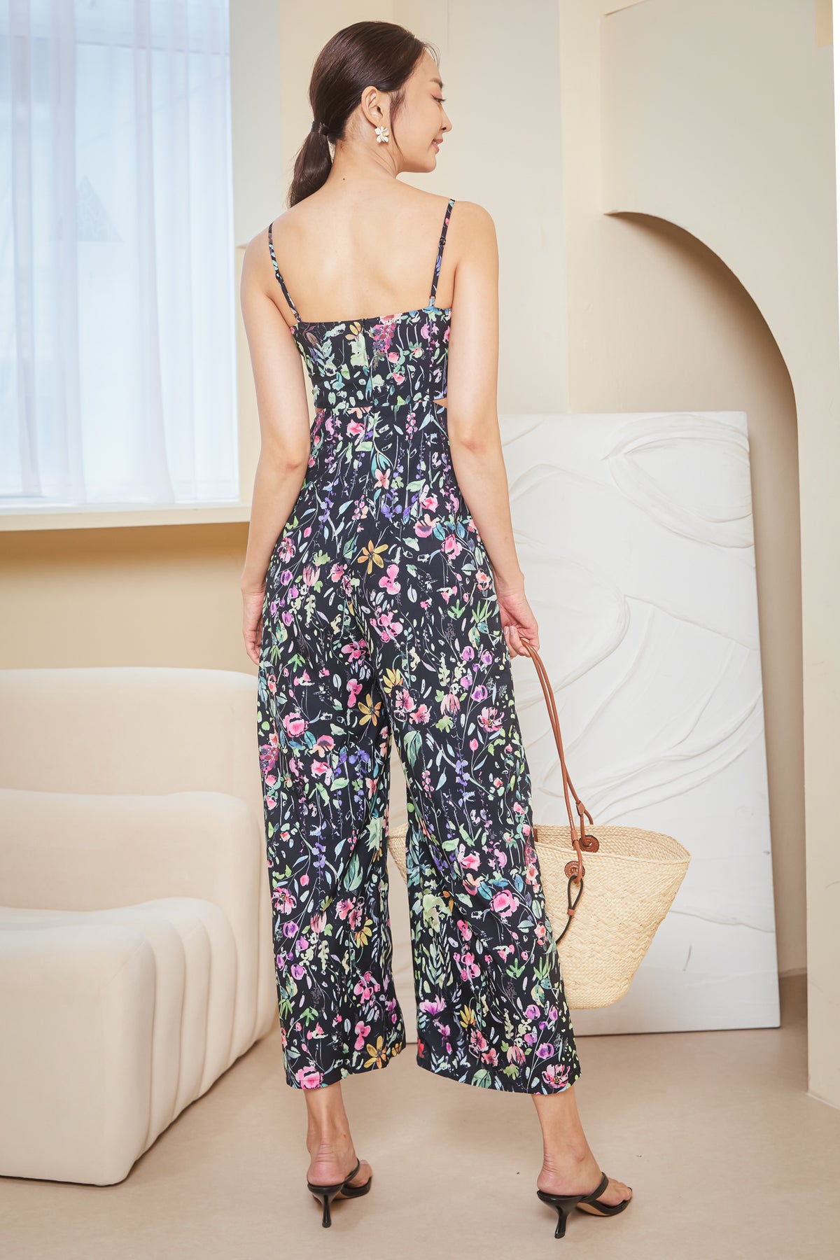 Style Icon Cut-Out Jumpsuit in Black Florals