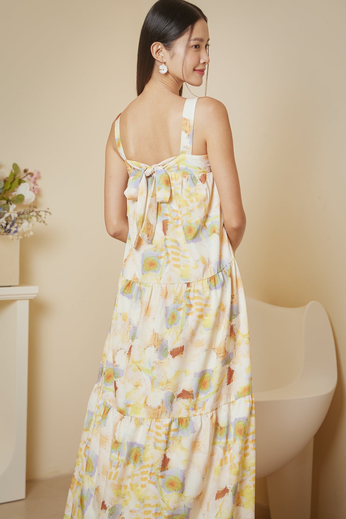 Box-Cut Abstract Dress in Yellow