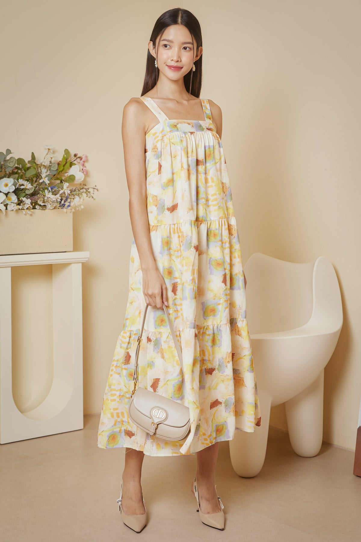 Box-Cut Abstract Dress in Yellow