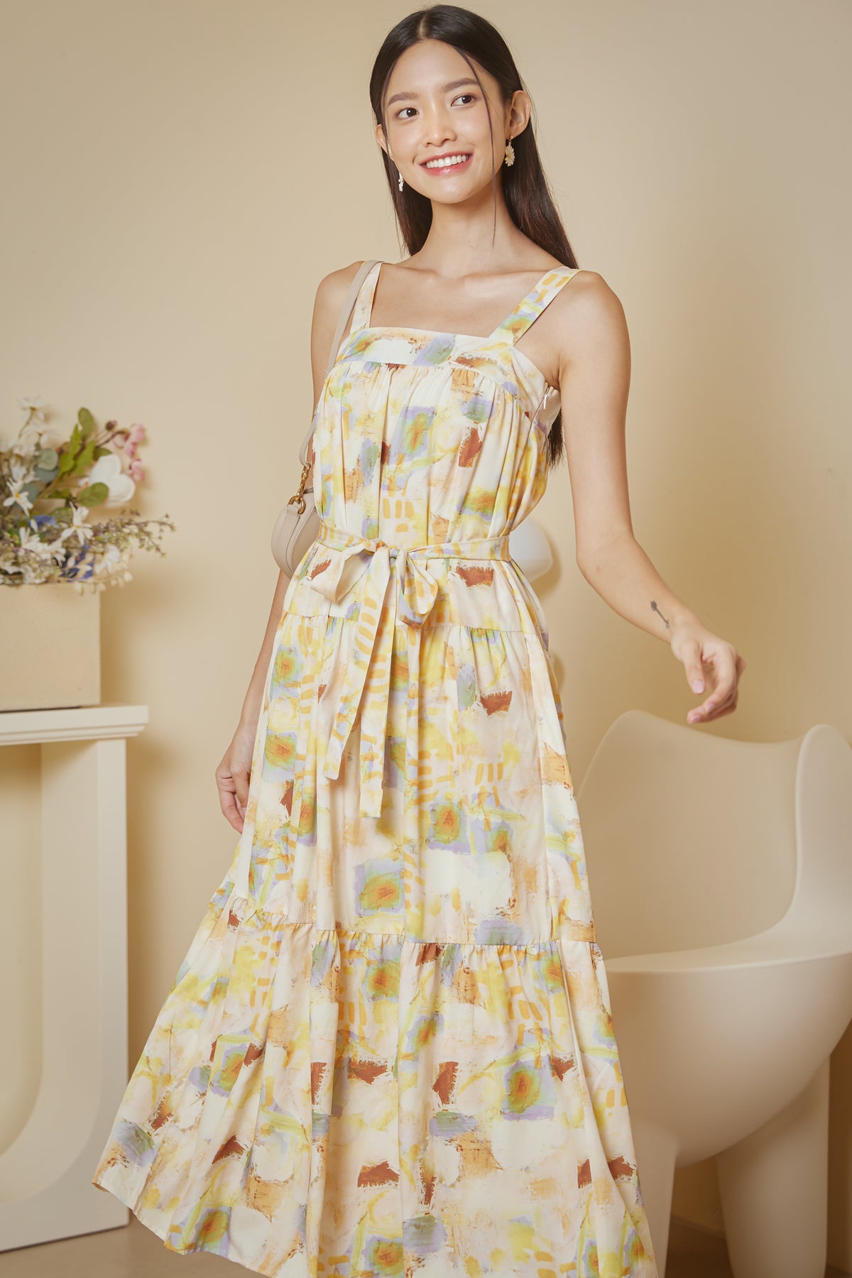 Box-Cut Abstract Dress in Yellow