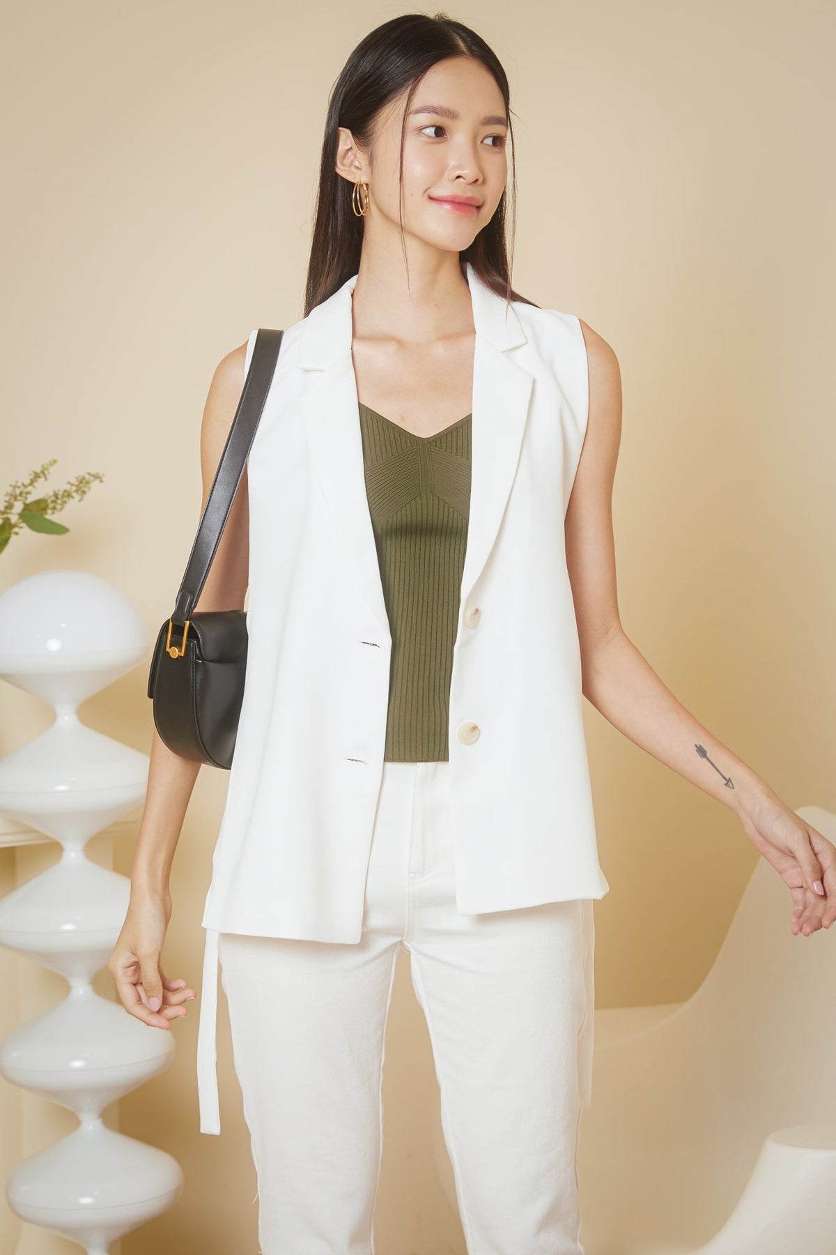 Backorder* Kris Lapel Blazer Vest in White (XS/S)